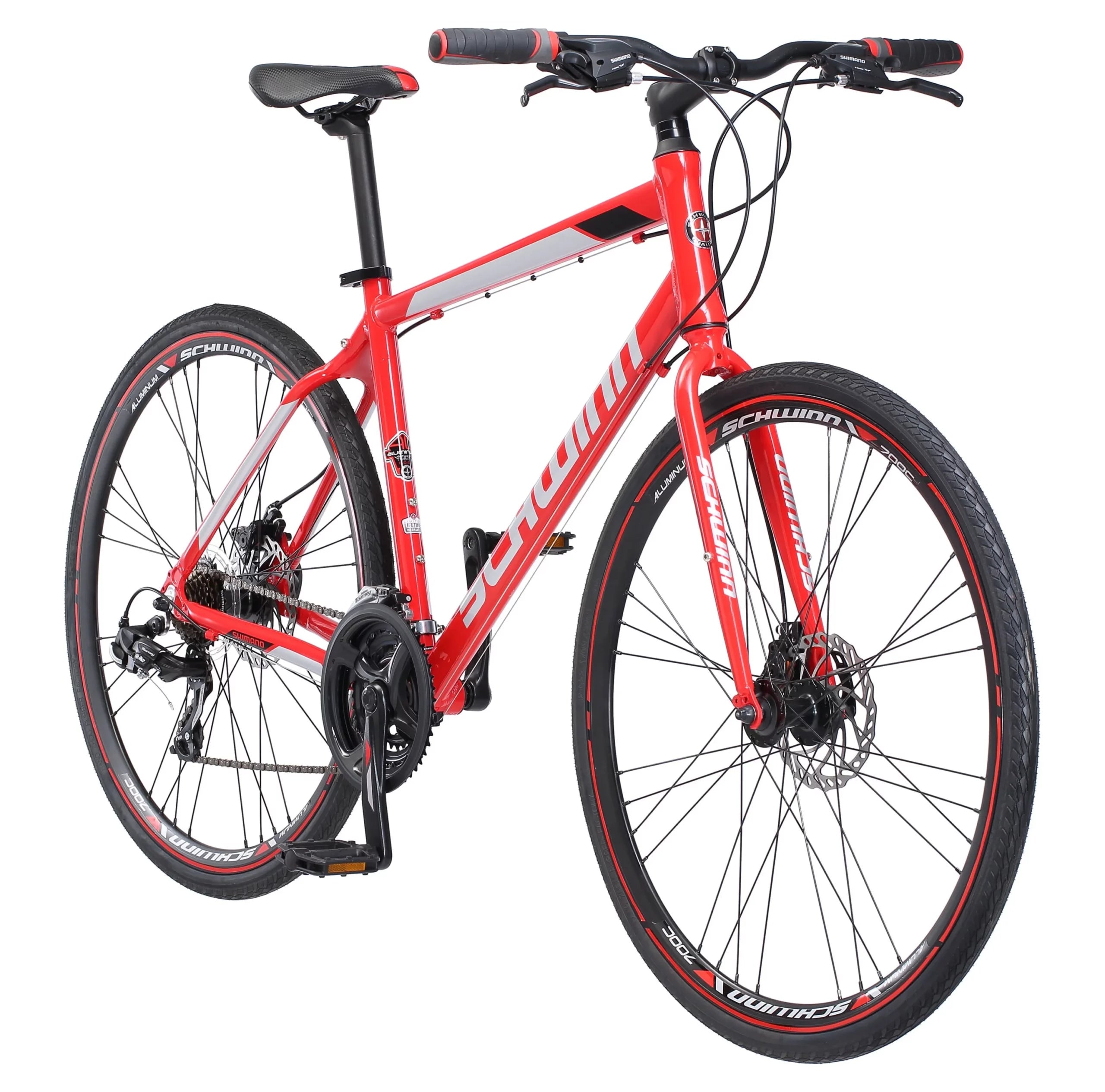 Schwinn Kempo Men&rsquo;s Hybrid Bike, 21 Speed, 700c Wheels, Aluminum Frame, Red