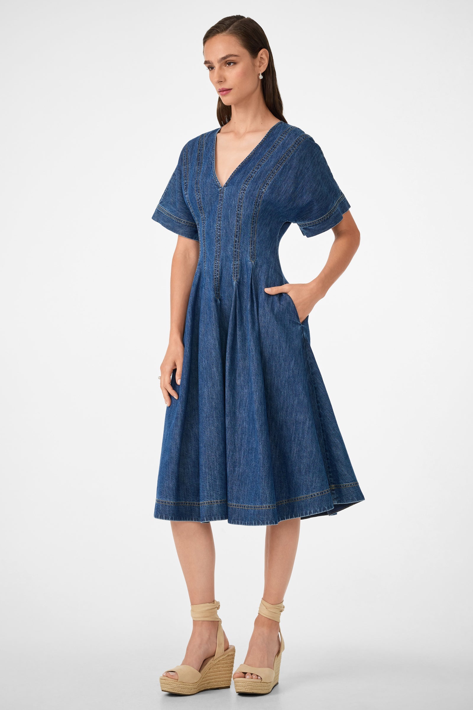 Ashe Short-Sleeve Denim Dress