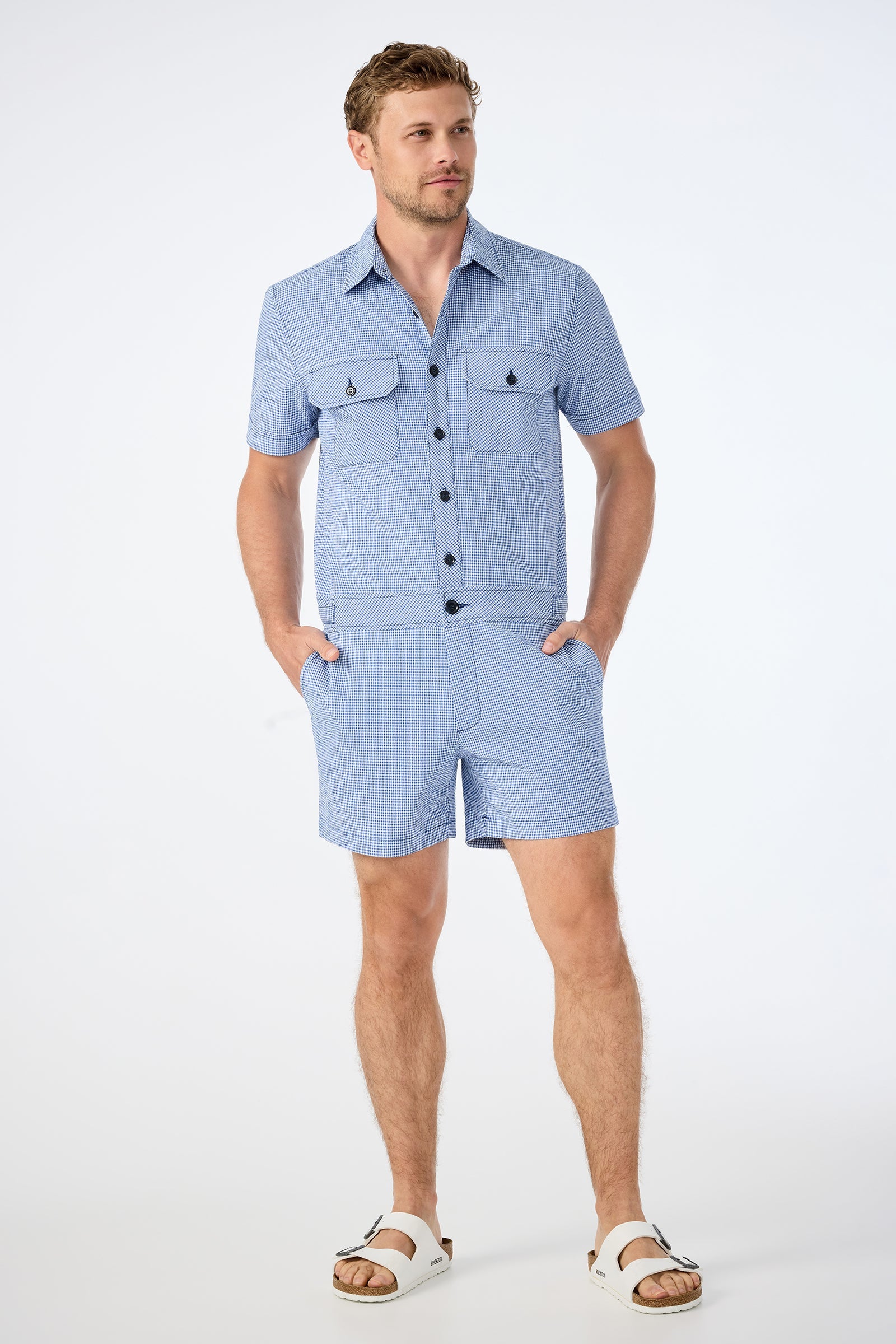 Sherman Short Jumpsuit - Ocean Gingham