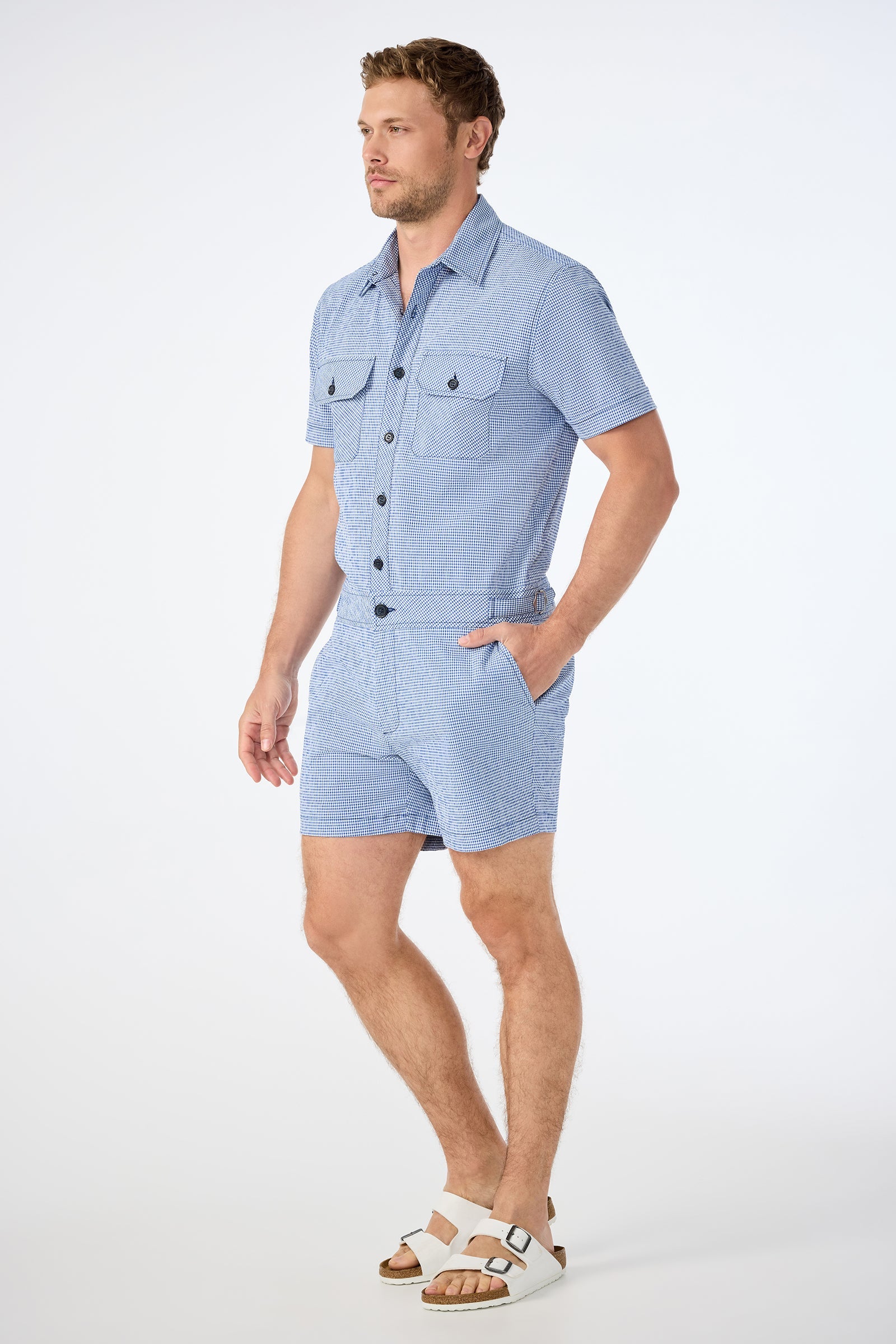 Sherman Short Jumpsuit - Ocean Gingham