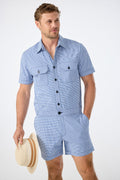 Sherman Short Jumpsuit - Ocean Gingham