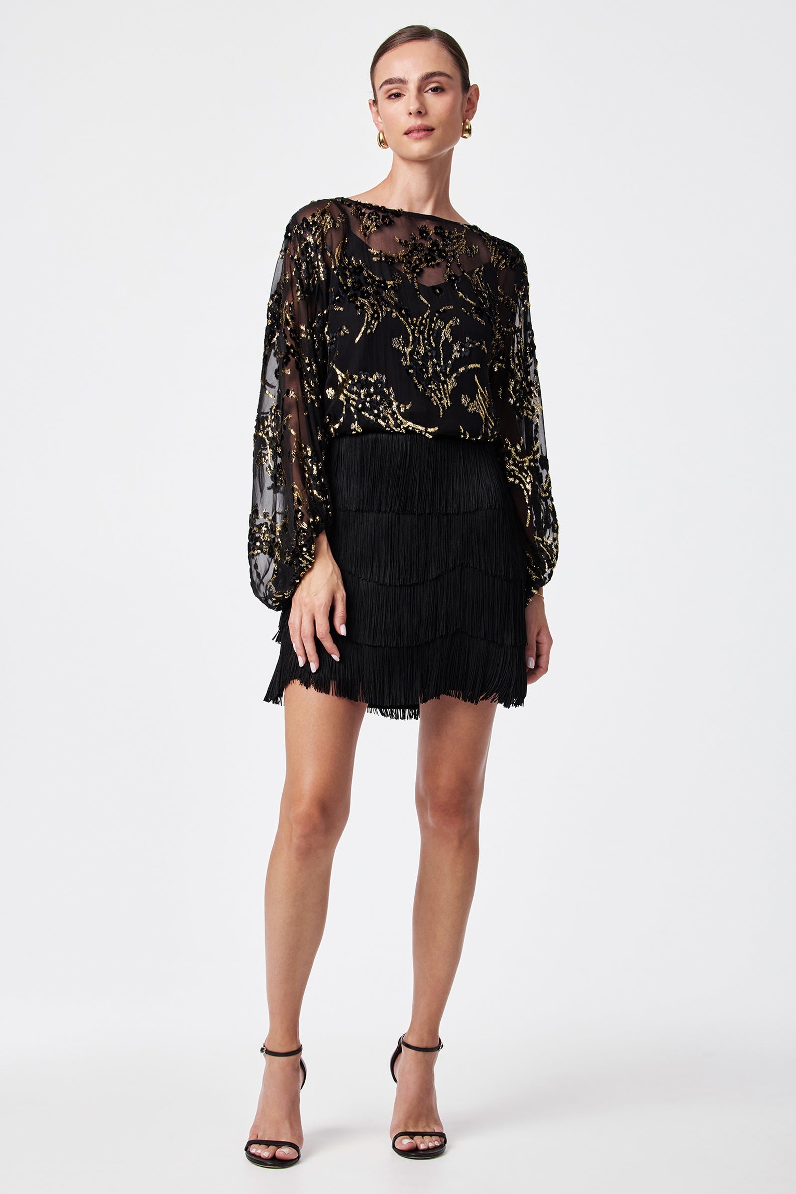 Ursa Metallic Burnout Balloon Sleeve Top
