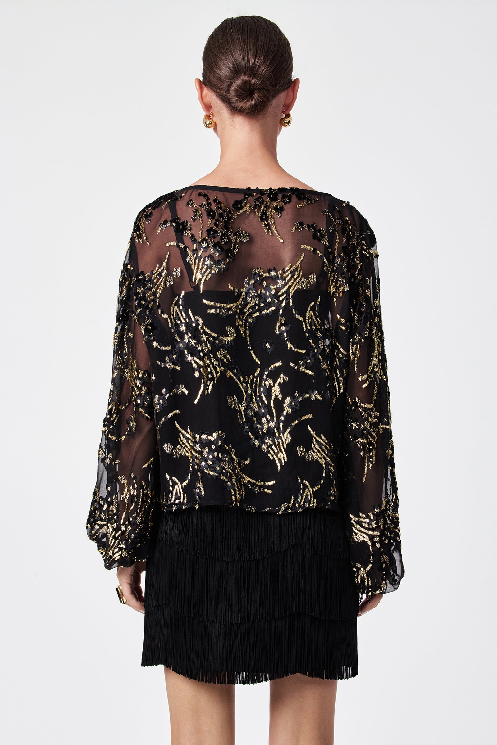 Ursa Metallic Burnout Balloon Sleeve Top