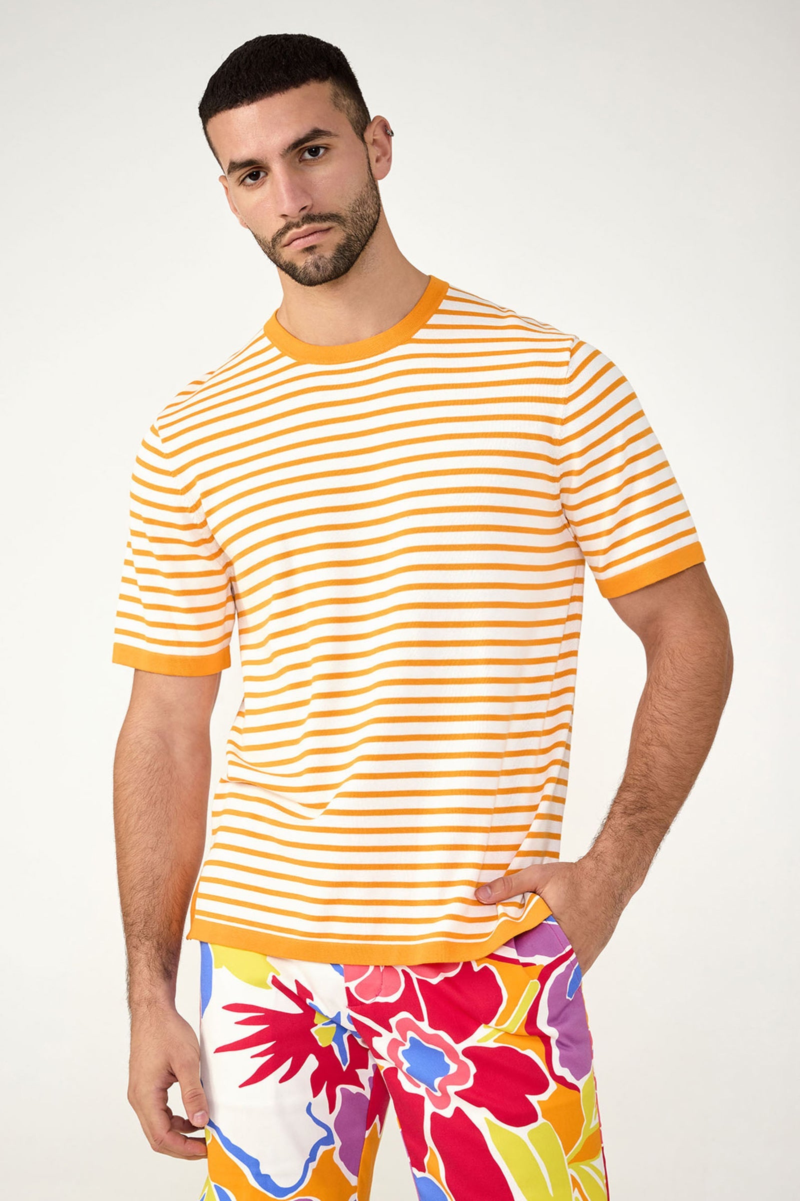Giovanni Stripe Short-Sleeve Pullover