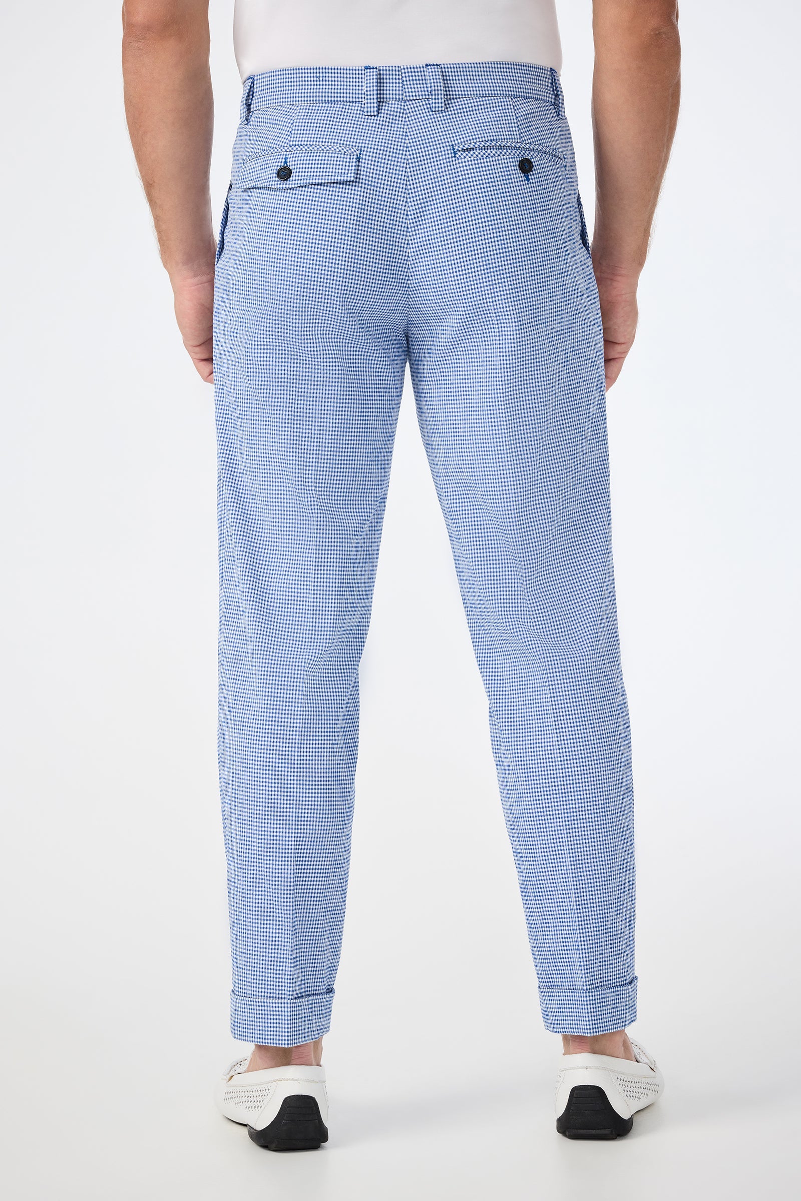 Beale Pleated Trouser - Ocean Gingham