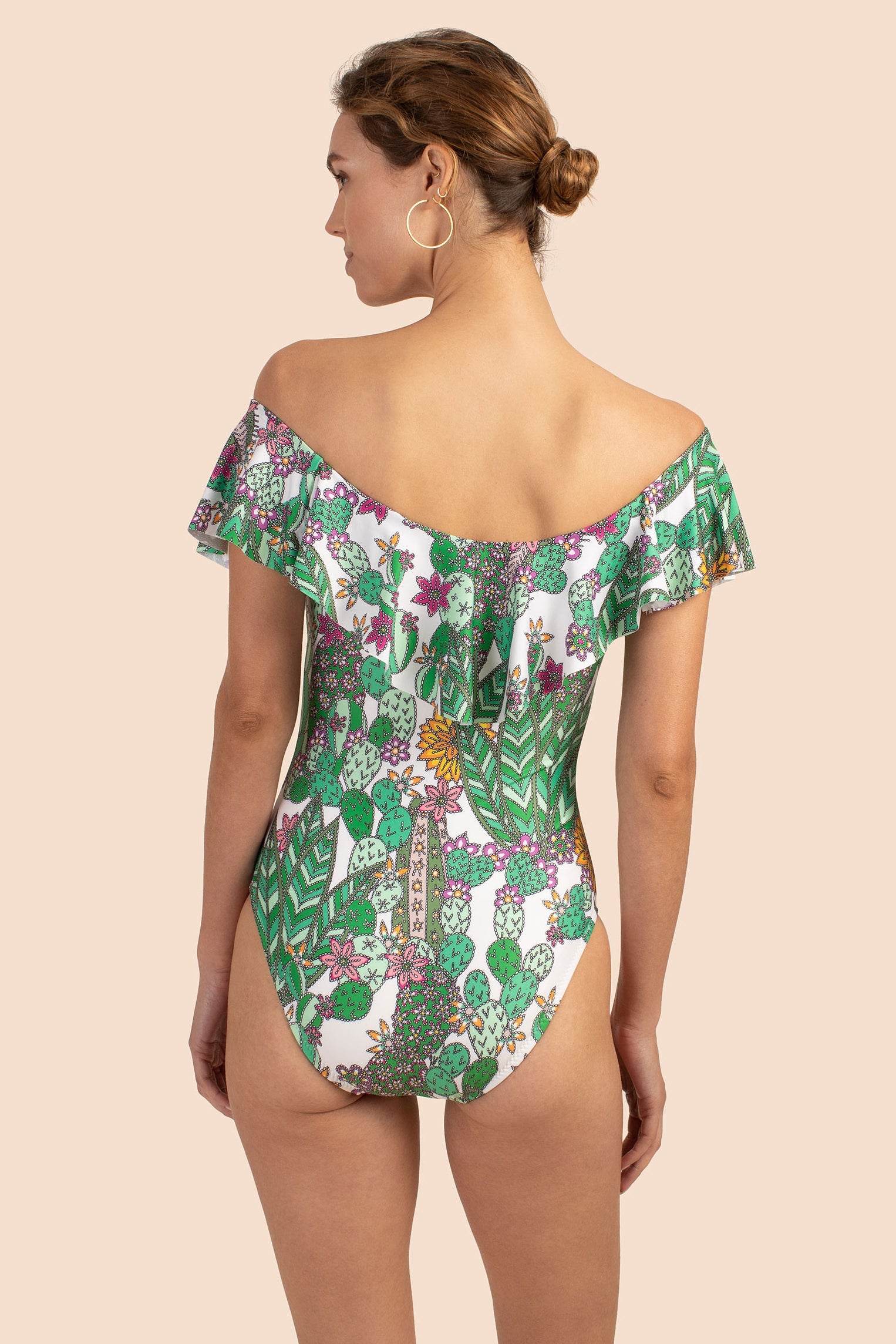 Cacti Off The Shoulder Ruffle One Piece