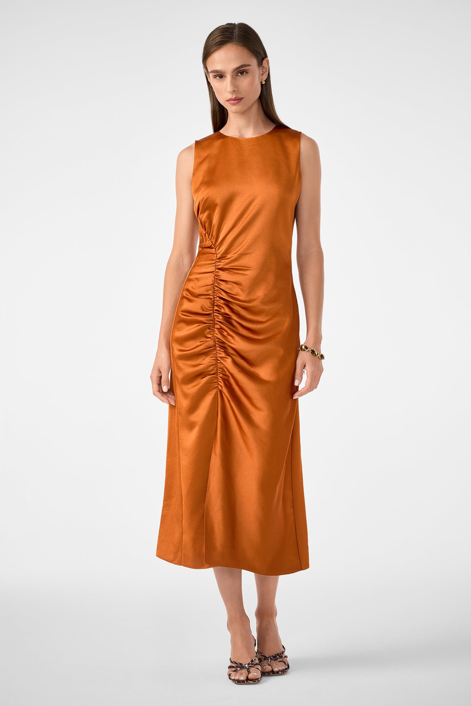 Chestnut Ruched Midi Dress