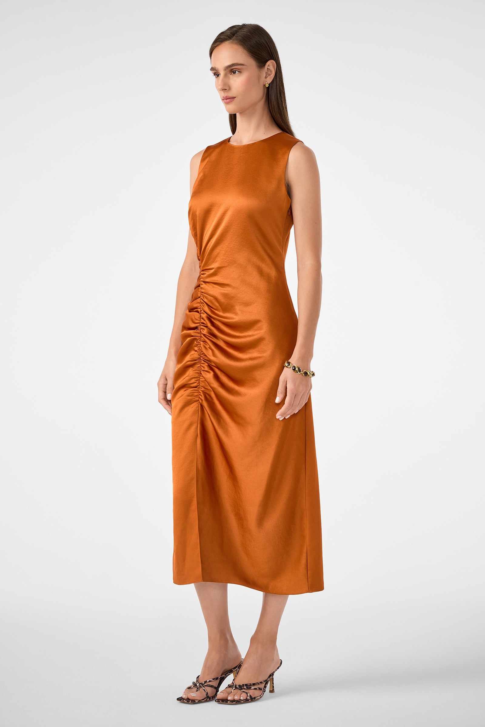 Chestnut Ruched Midi Dress