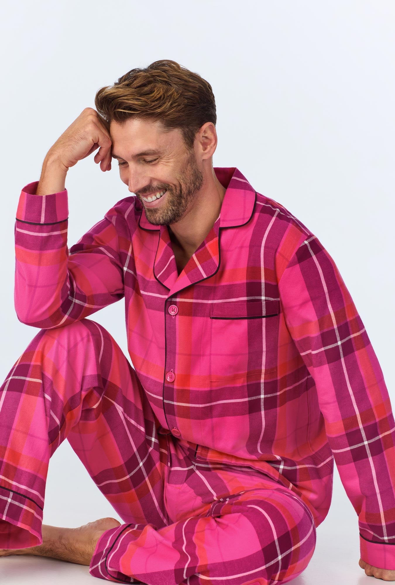 Aurora Plaid Men's Long Sleeve Long Pant Flannel PJ Set