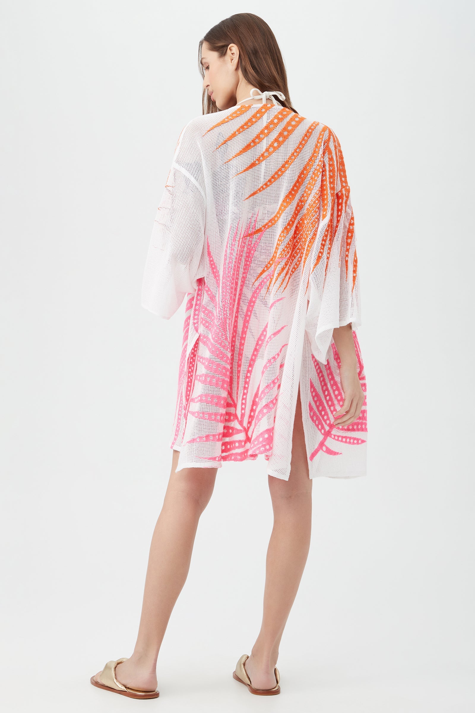 Women's Sheer Tropics Tie Front Kimono Swim Cover-Up