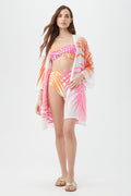 Women's Sheer Tropics Tie Front Kimono Swim Cover-Up