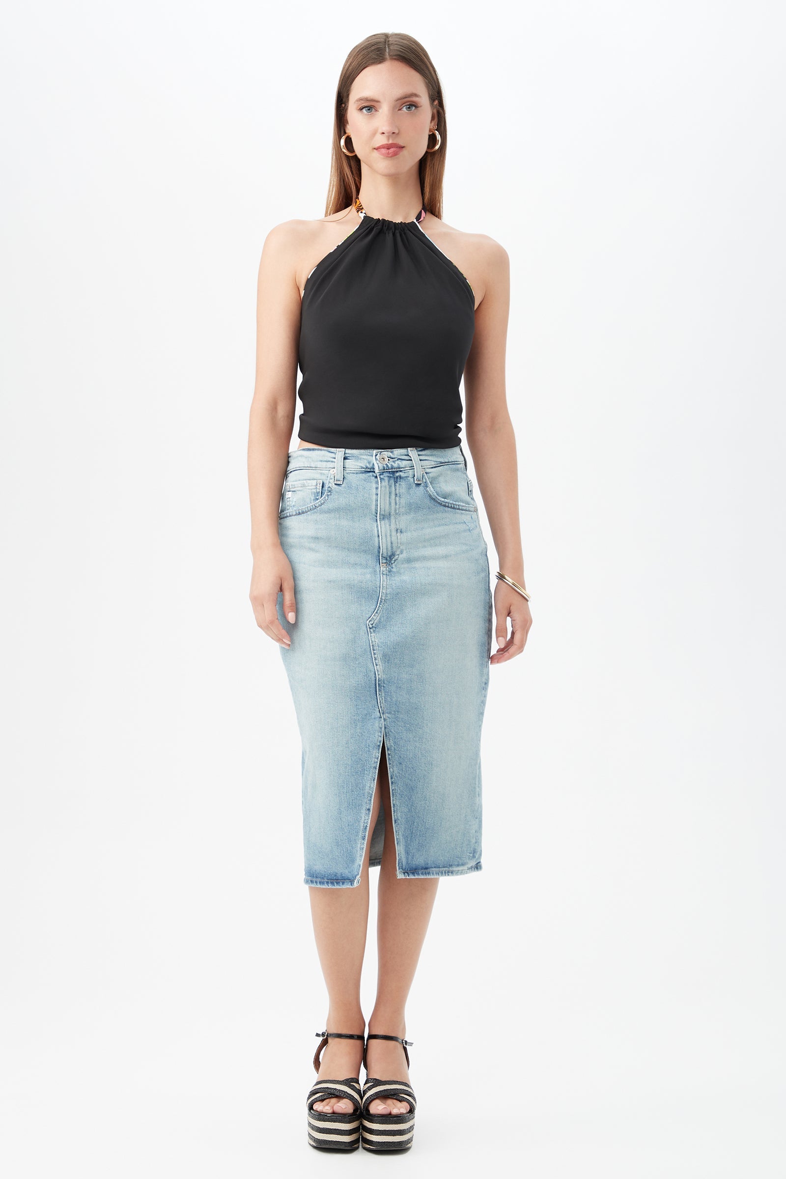 AG Women's Alicia Light Blue Jean Midi Skirt