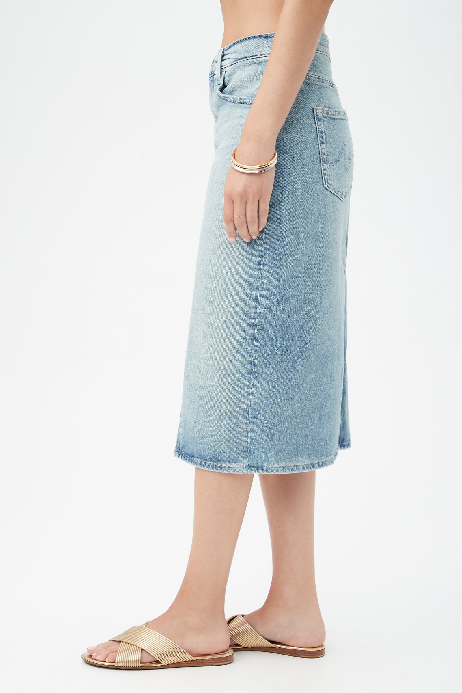 AG Women's Alicia Light Blue Jean Midi Skirt