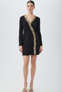 Darliah Black Long-Sleeve Cocktail Dress With Gold Trim