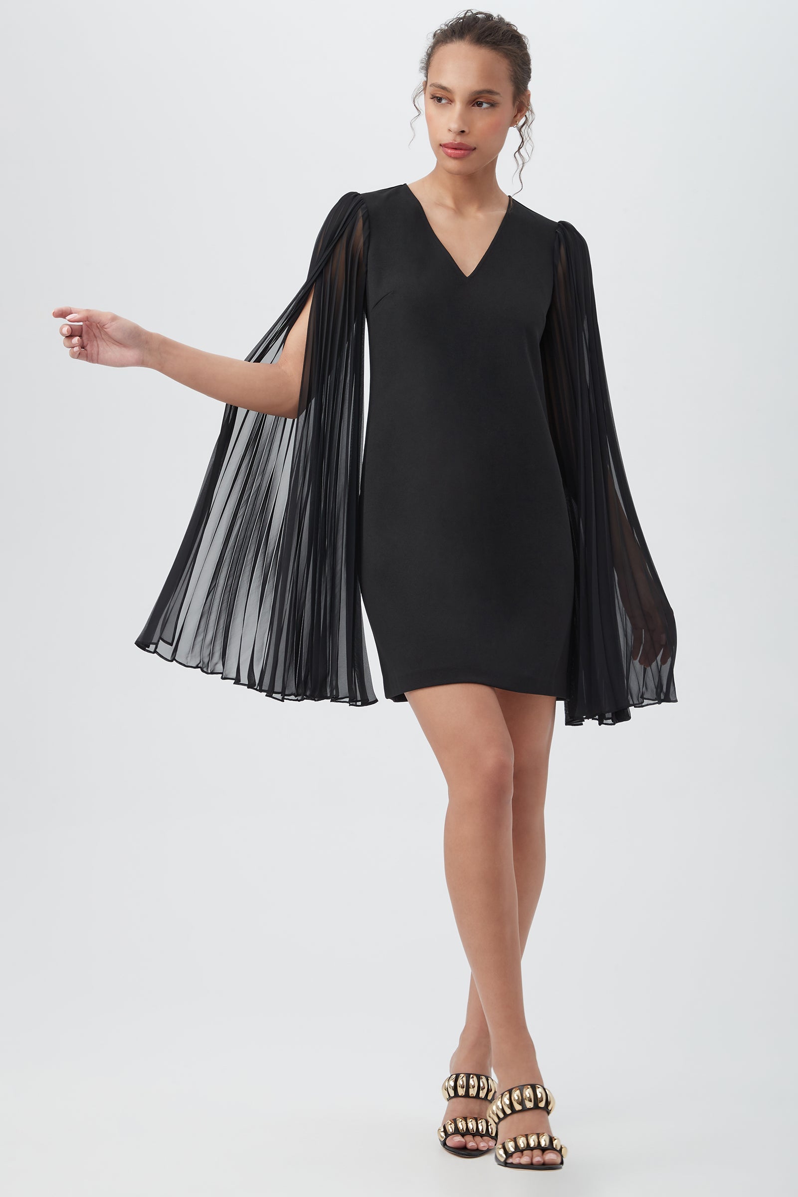 Celestina Crepe Knit Sheath Dress With Long Sheer Split Sleeves