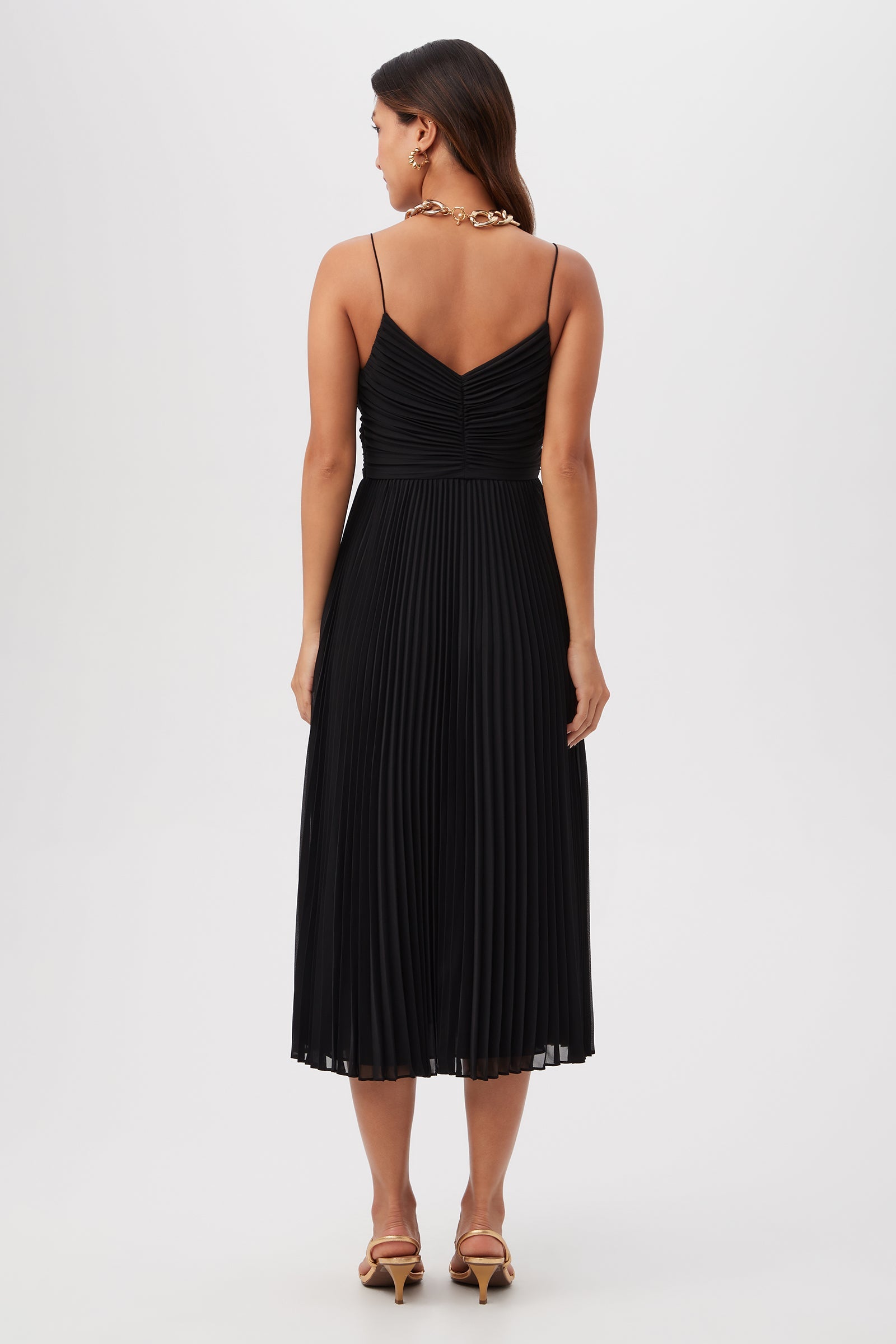 Natalie Sleeveless A-Line Midi Dress With Accordion Pleats