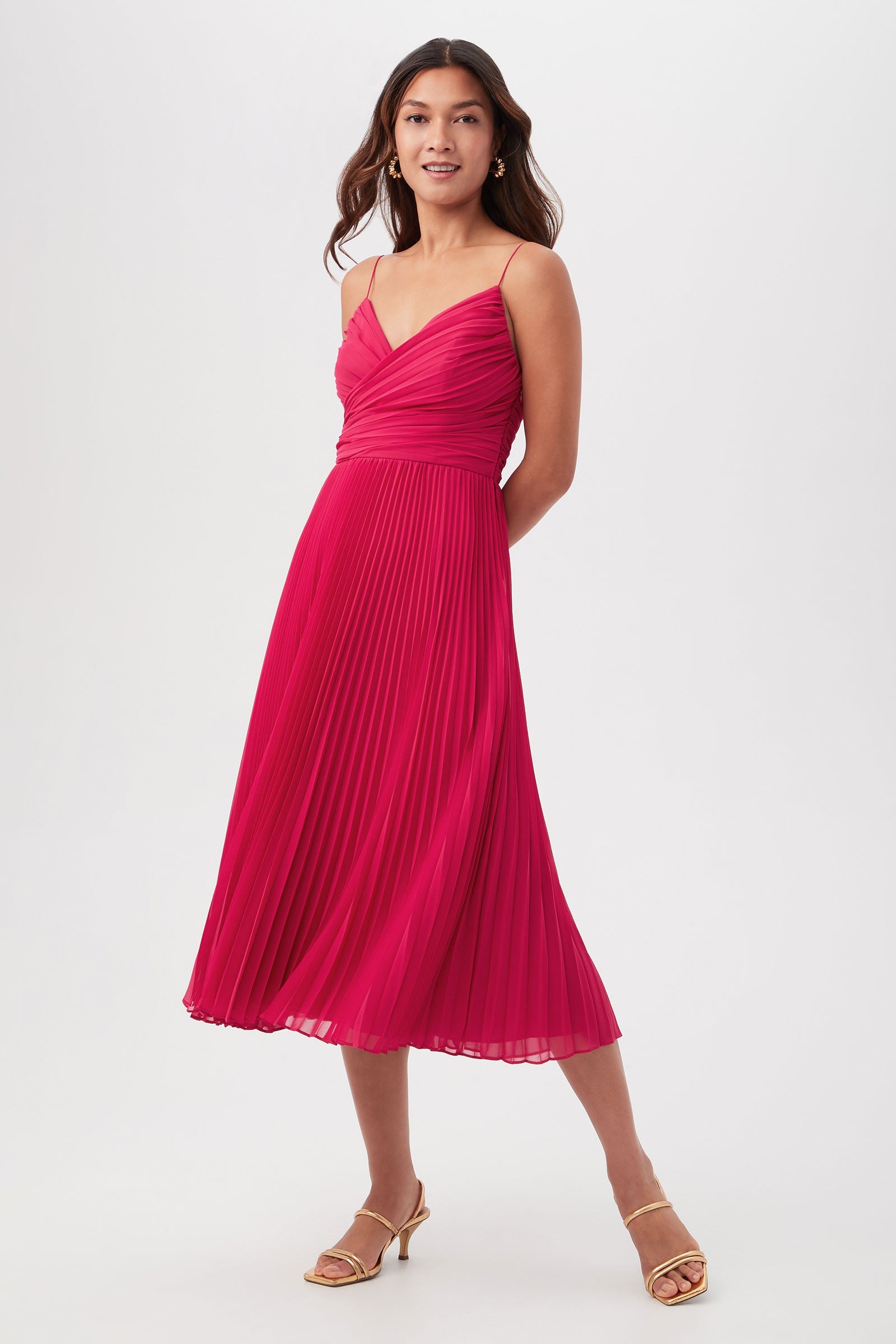 Natalie Sleeveless A-Line Midi Dress With Accordion Pleats