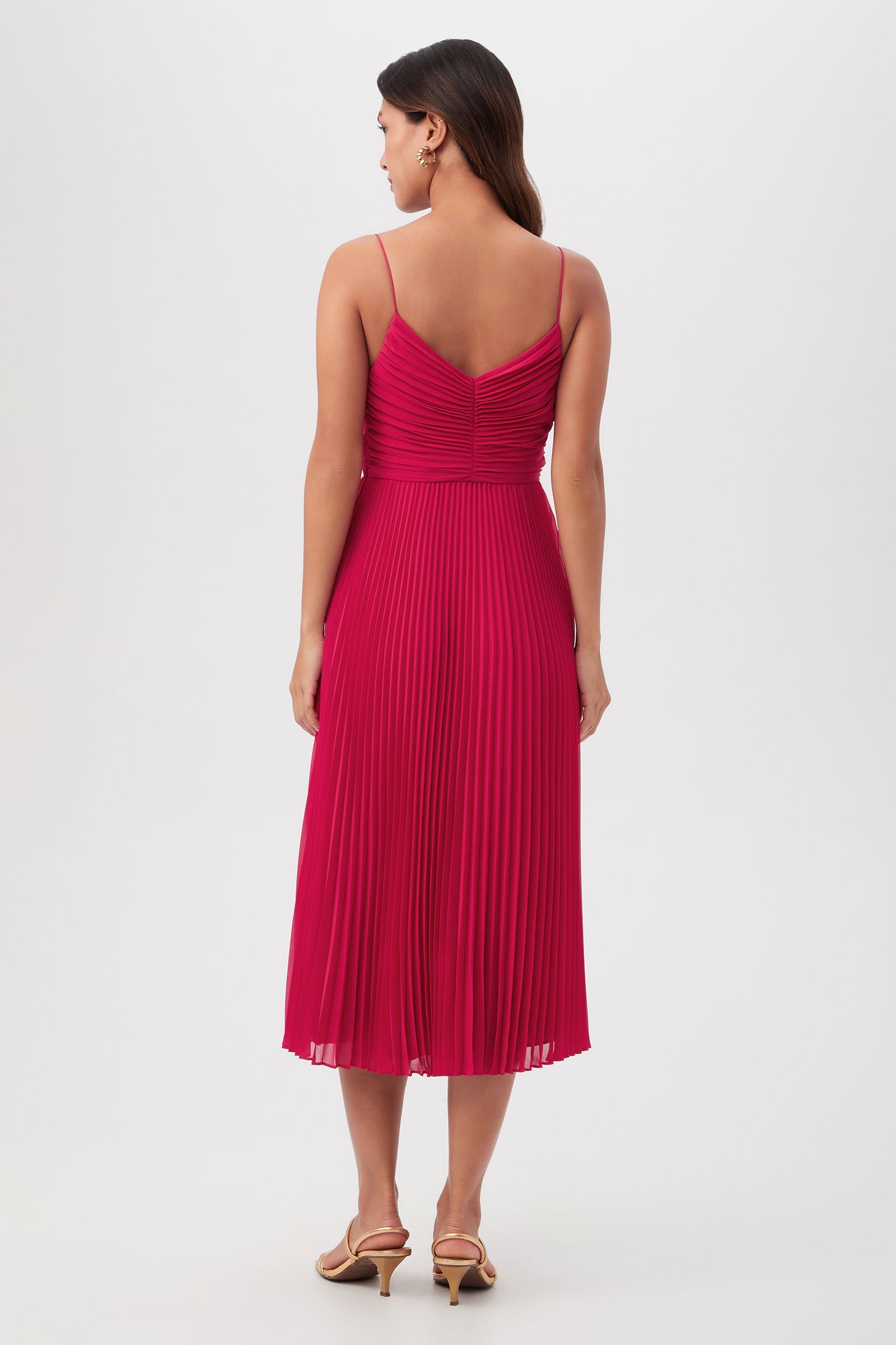 Natalie Sleeveless A-Line Midi Dress With Accordion Pleats