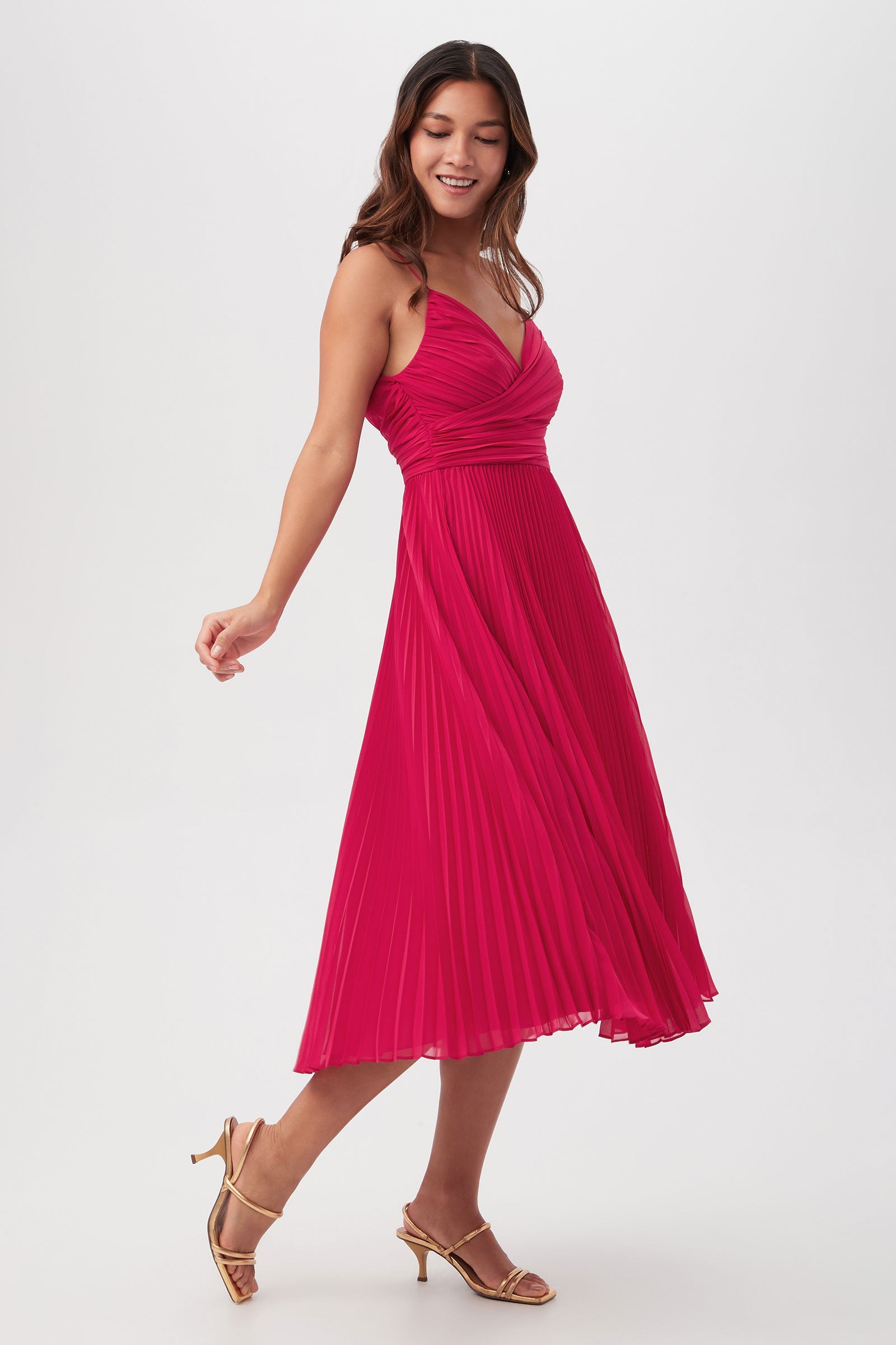 Natalie Sleeveless A-Line Midi Dress With Accordion Pleats
