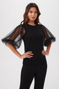 Rhea 3 Merino Wool Crewneck Sweater With Sheer Short Sleeves