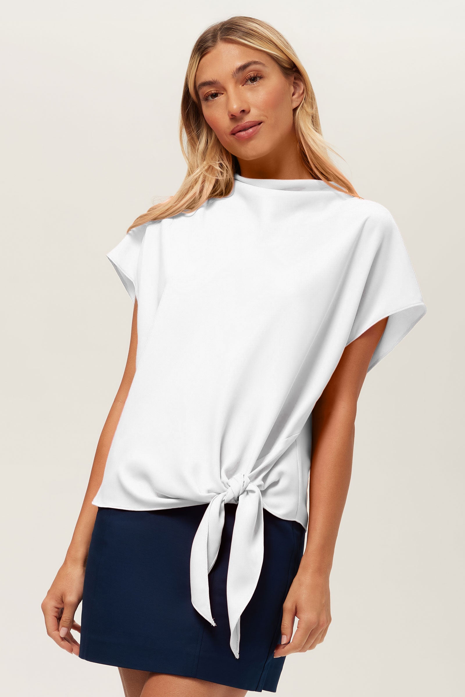Bisque Short-Sleeve Funnel Neck Top