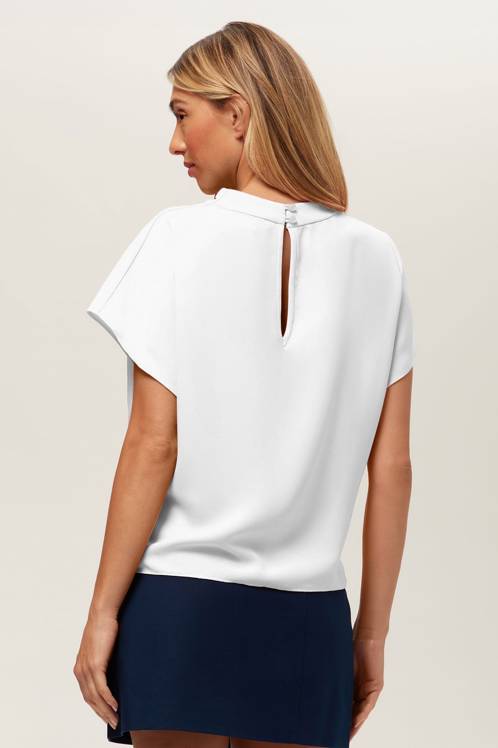 Bisque Short-Sleeve Funnel Neck Top
