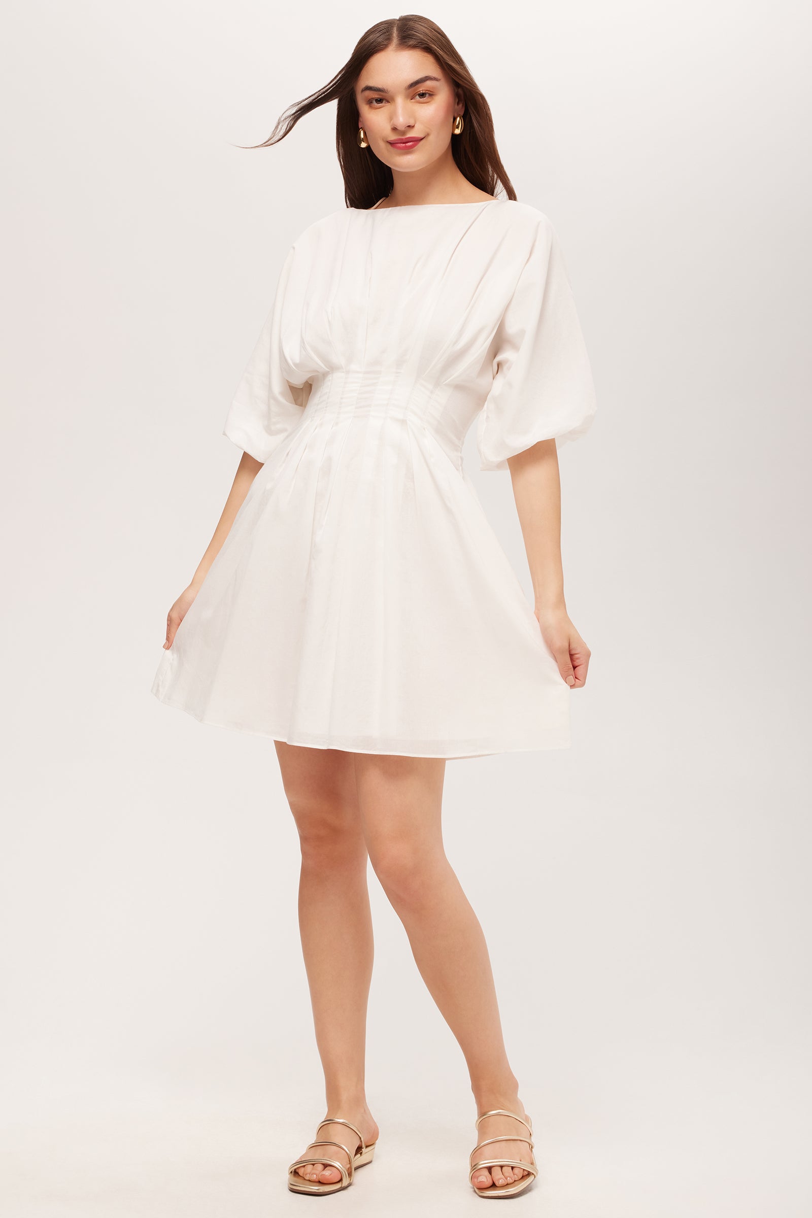Gian Short-Sleeve Pleated Dress