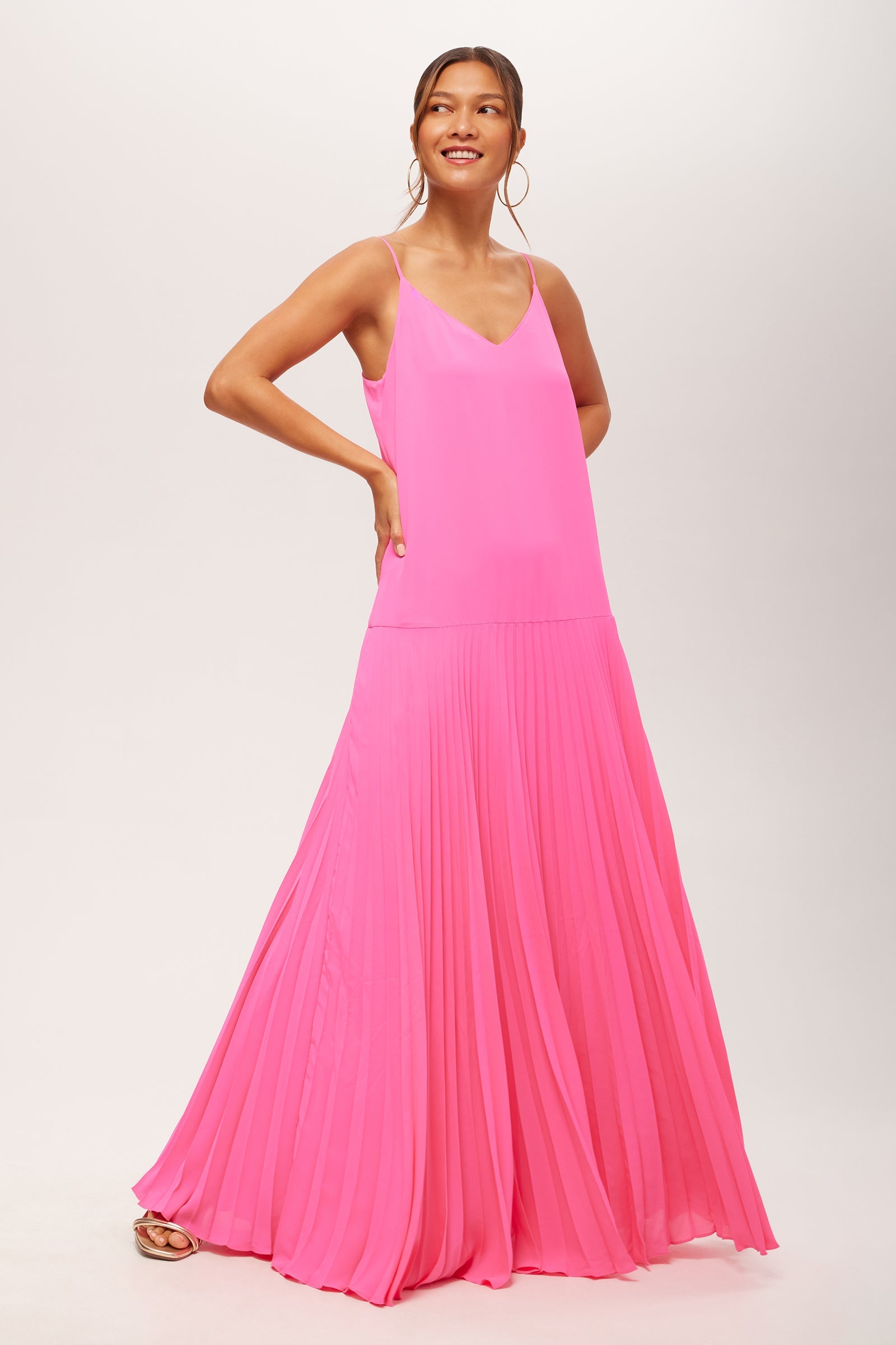 Carve Sleeveless Drop-Waist Pleated Maxi Dress