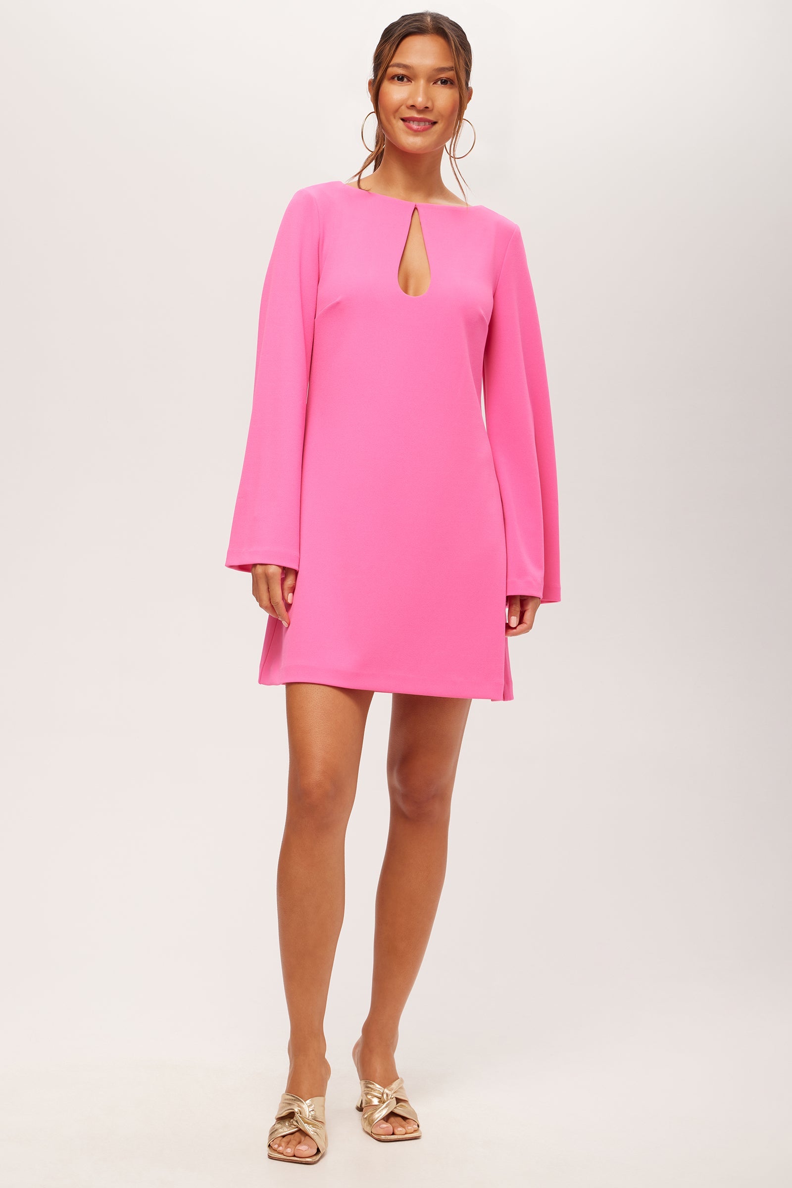 Singles Long-Sleeve Keyhole Dress - Crepe Knit