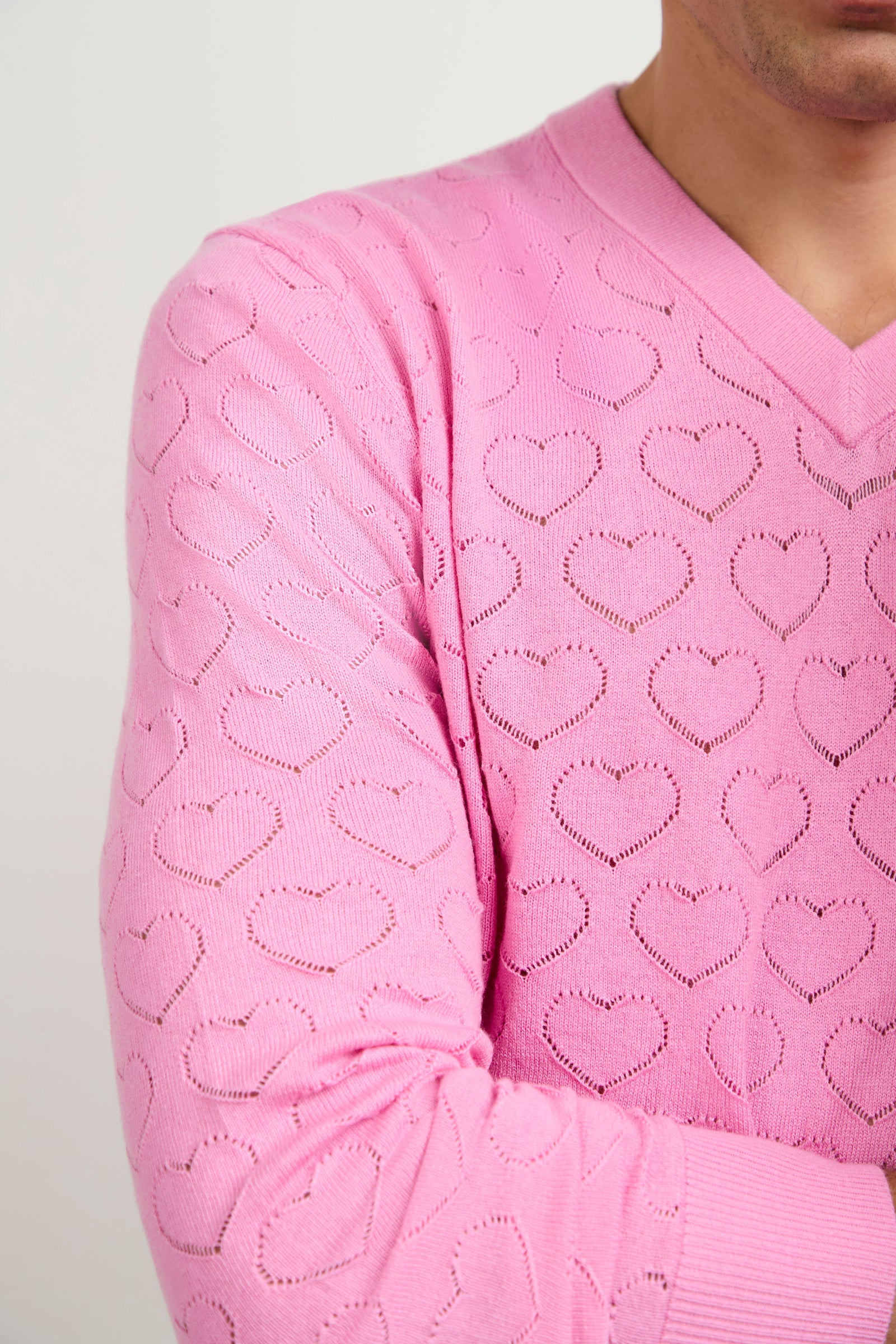 Eros Heart Pointelle V-Neck Sweater