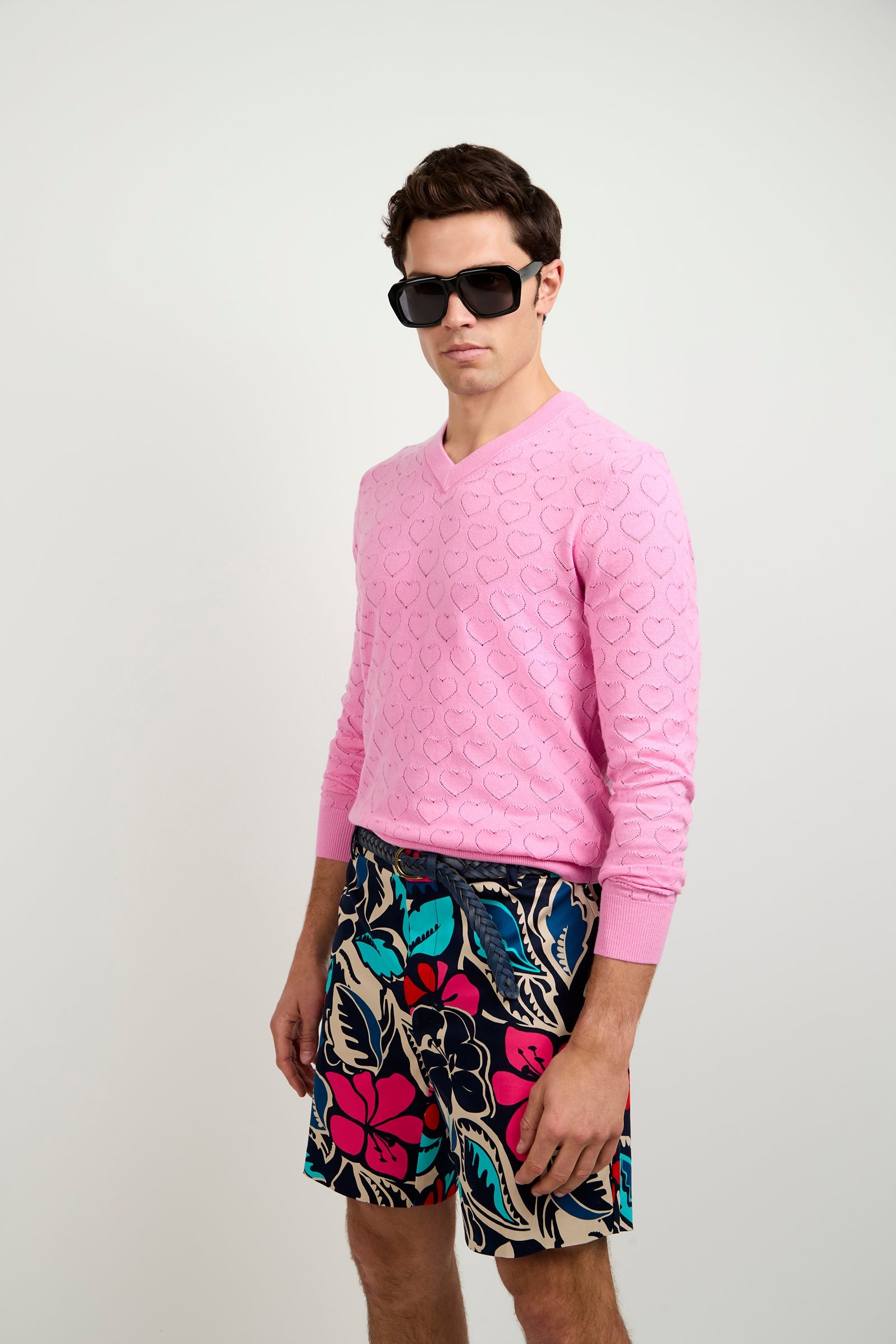 Eros Heart Pointelle V-Neck Sweater