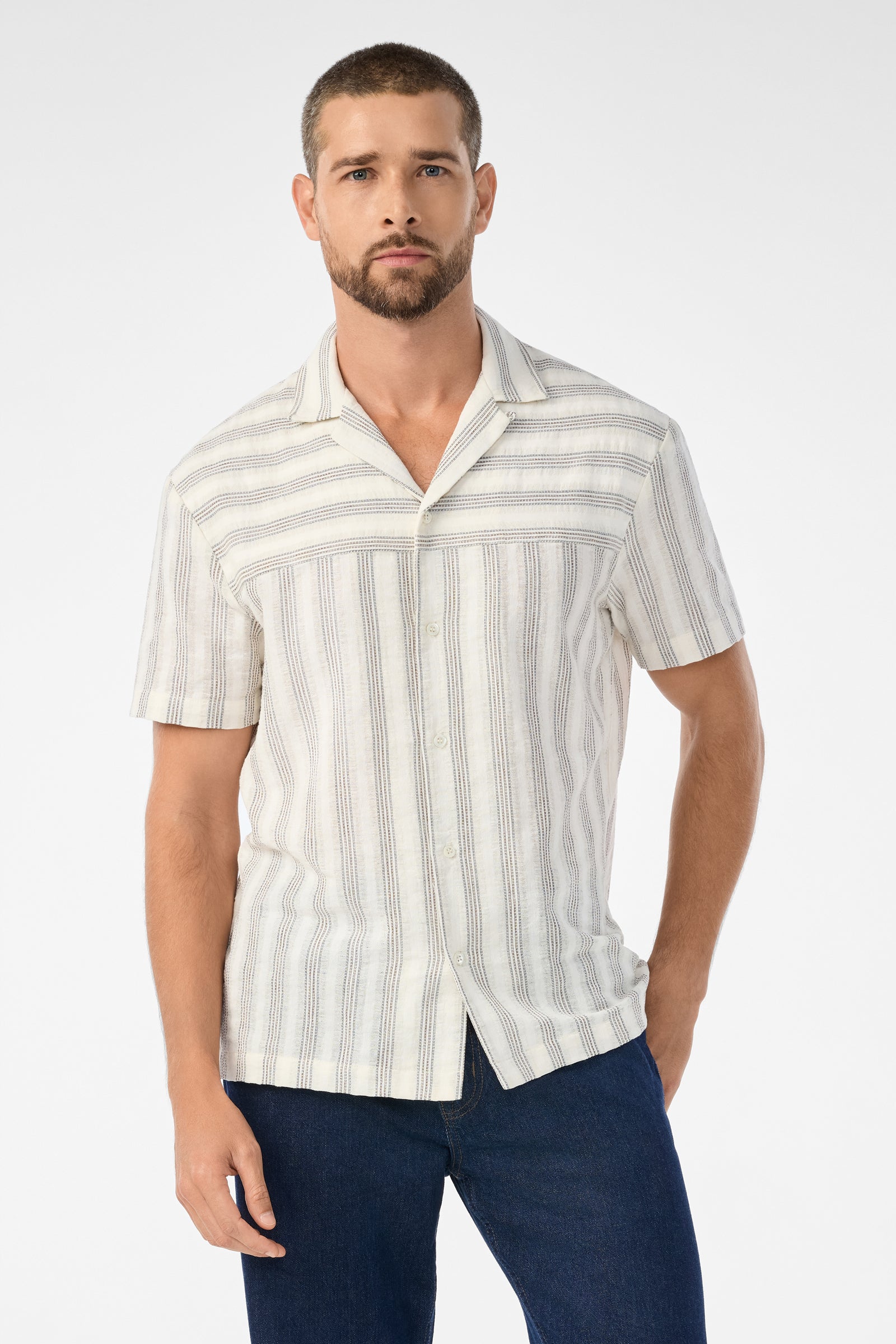 Angelo Short-Sleeve Shirt - Stripe Gauze