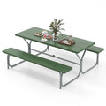 6 Ft 8 Person Outdoor Large Picnic Table Bench Set With Umbrella Hole Metal Frame All Weather Hdpe Tabletop - High Quality Set For Everyday Use
