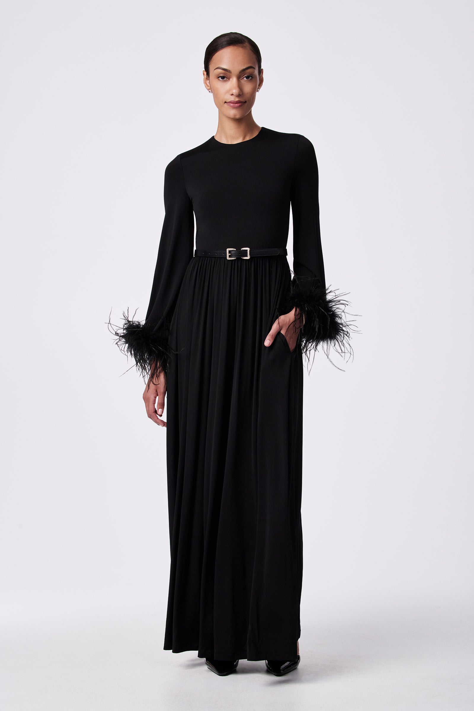 Orla Feather-Cuff Maxi Dress