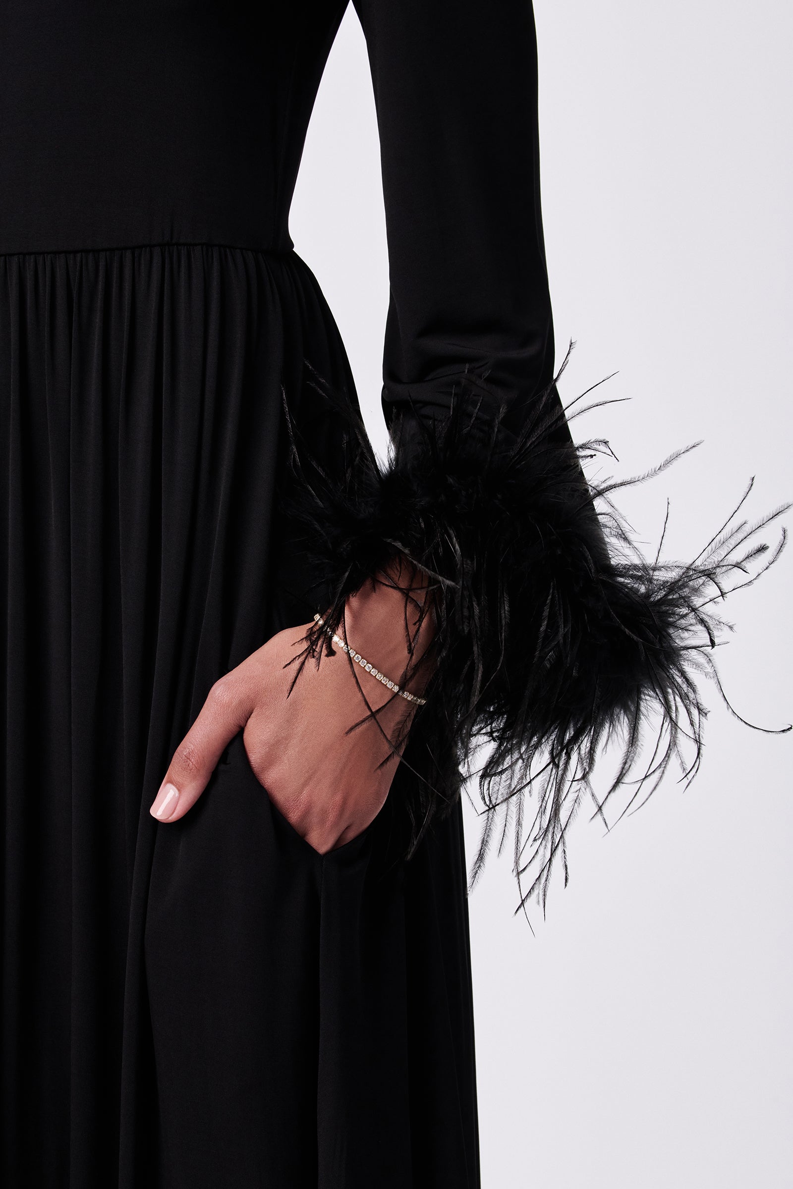 Orla Feather-Cuff Maxi Dress