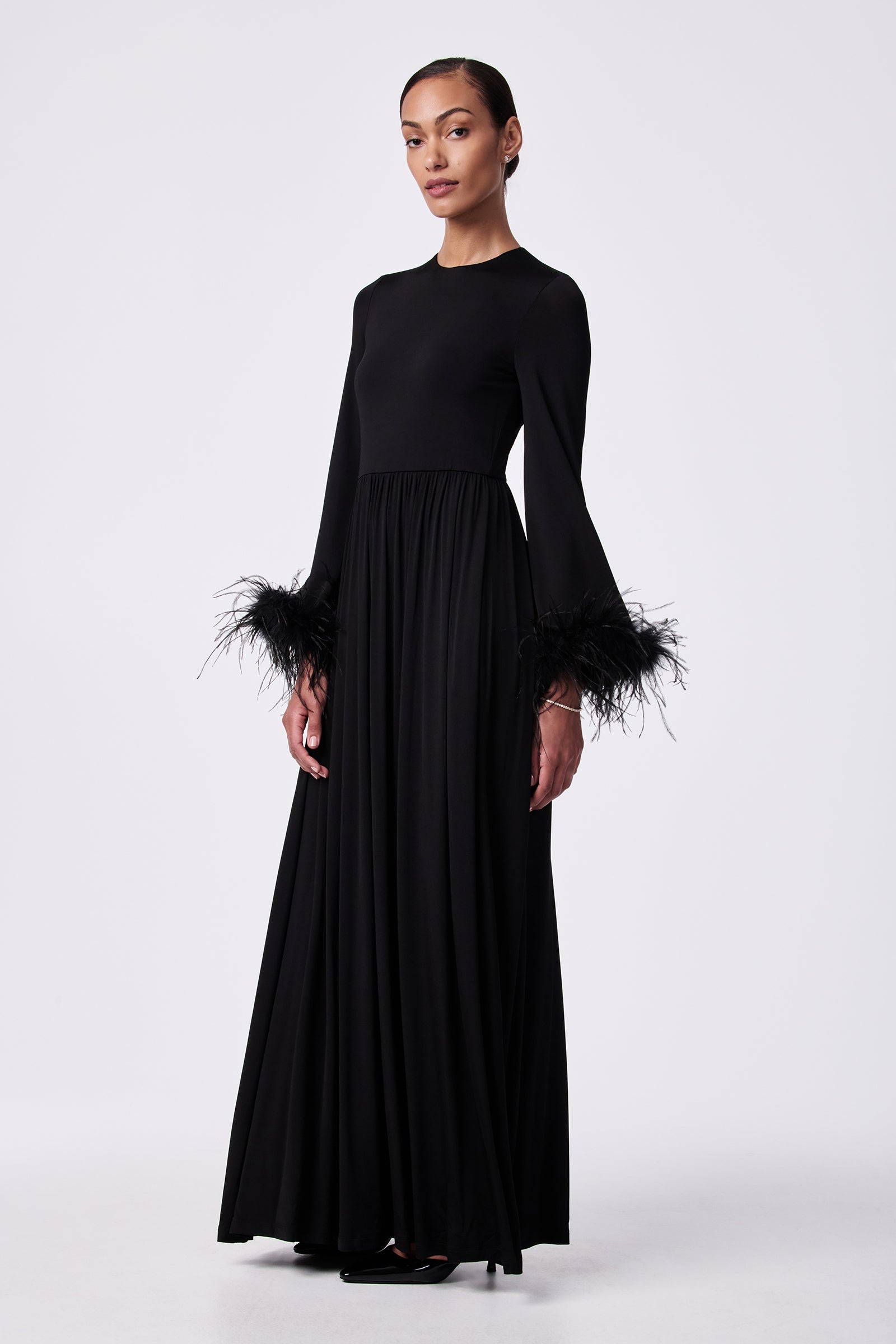 Orla Feather-Cuff Maxi Dress