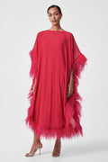 Pleated Neena Feather-Trimmed Caftan Dress