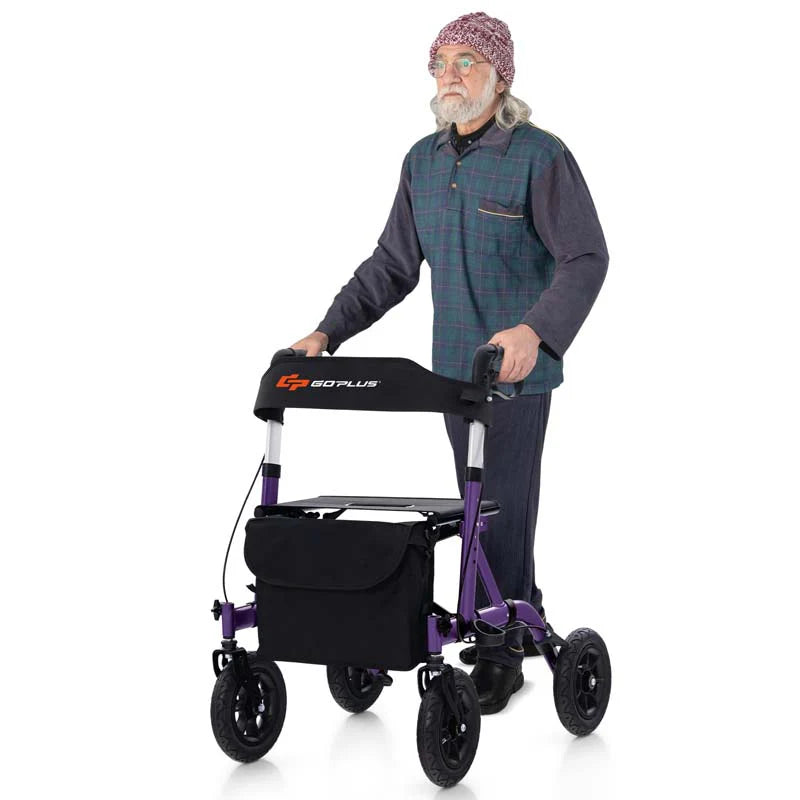Foldable Rolling Walker With 95Quot All Terrain Pneumatic Wheel Heavy Duty Height Adjustable Rollator Walker With Seat For Seniors