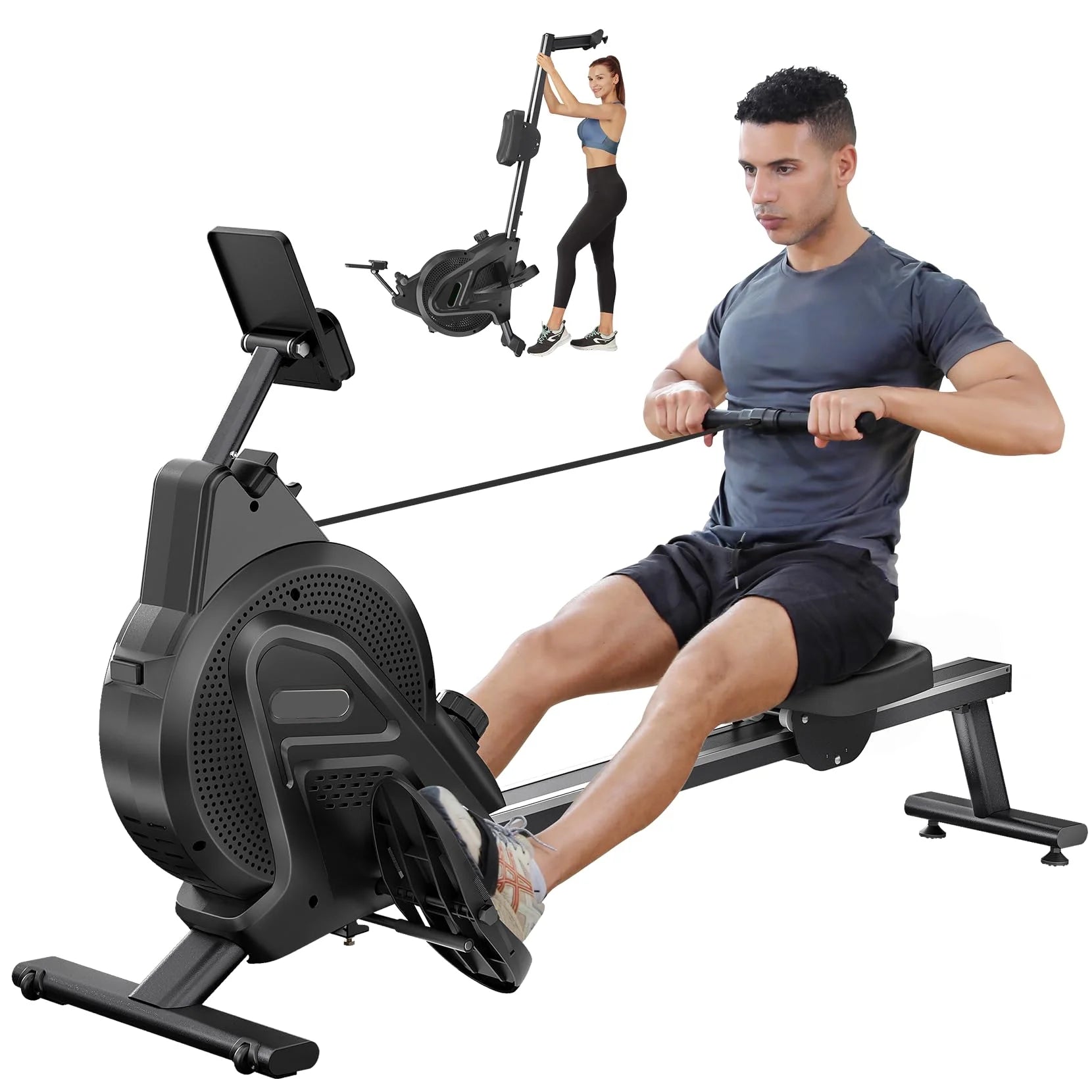 Rowing Machine, Magnetic Rowing Machine 16 Resistance Levels Quiet Machine Max 350lb Weight Capacity with, Neche Folding Magnetic Rowing, for Home Workout Black