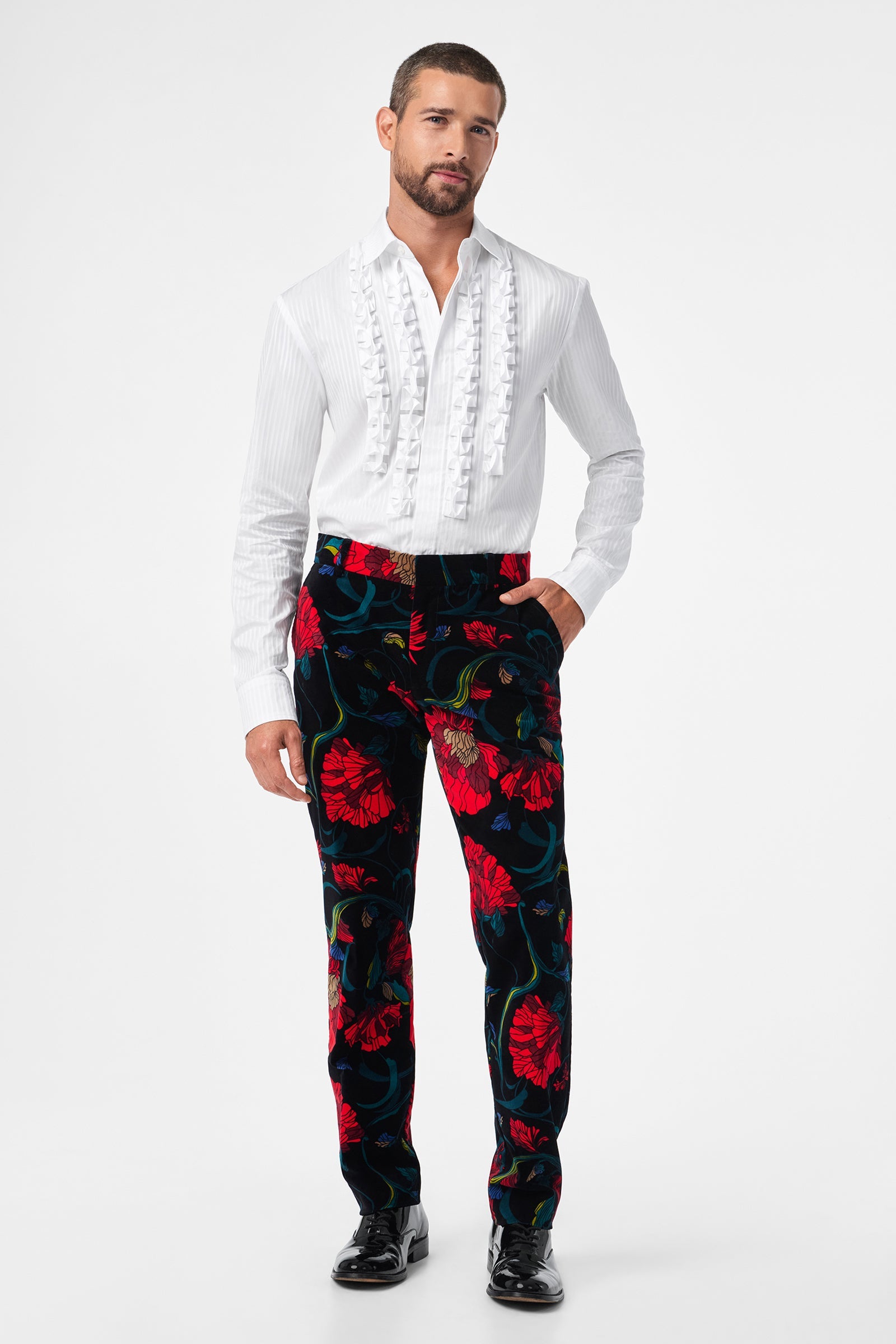 Clyde Slim Printed Velvet Trouser