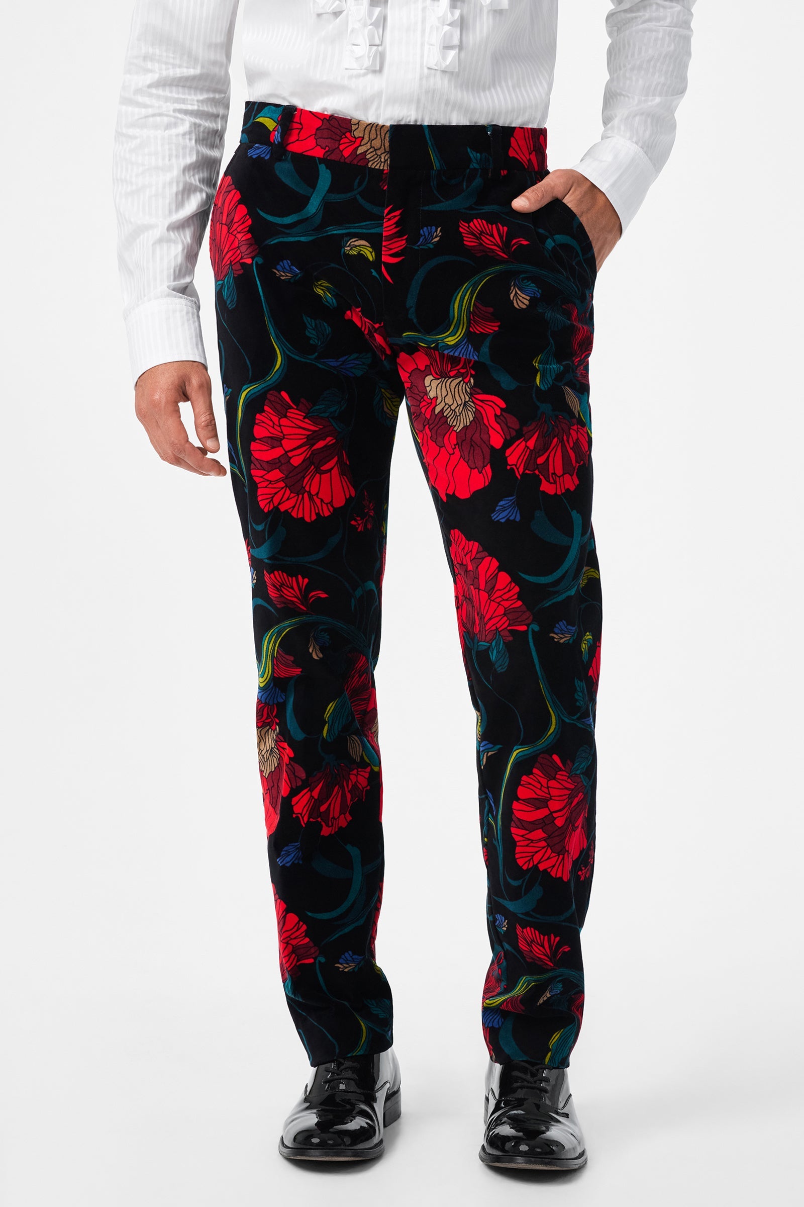 Clyde Slim Printed Velvet Trouser