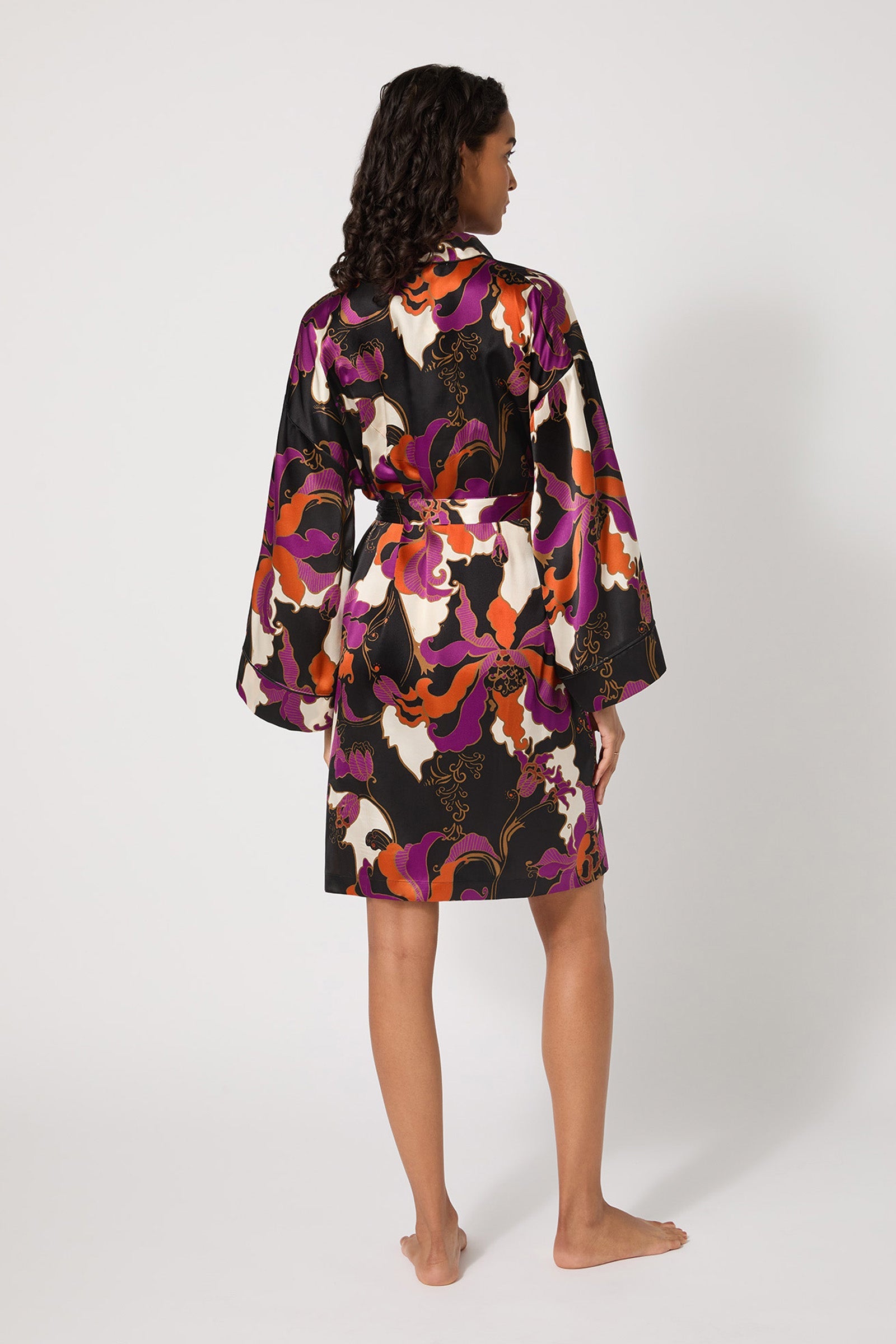 Long-Sleeve Silk Robe - Fall Floral
