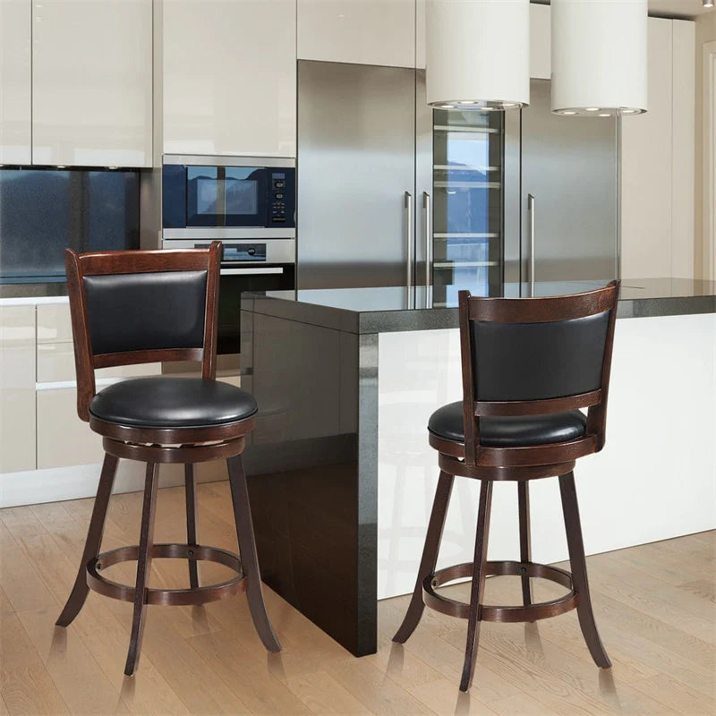 2 Pack 24Quot Wooden Counter Stools 360Deg Swivel Bar Stools With Backs Counter Height Stool Upholstered Bar Chairs Dining Chairs - Comfortable And Ergonomic Design