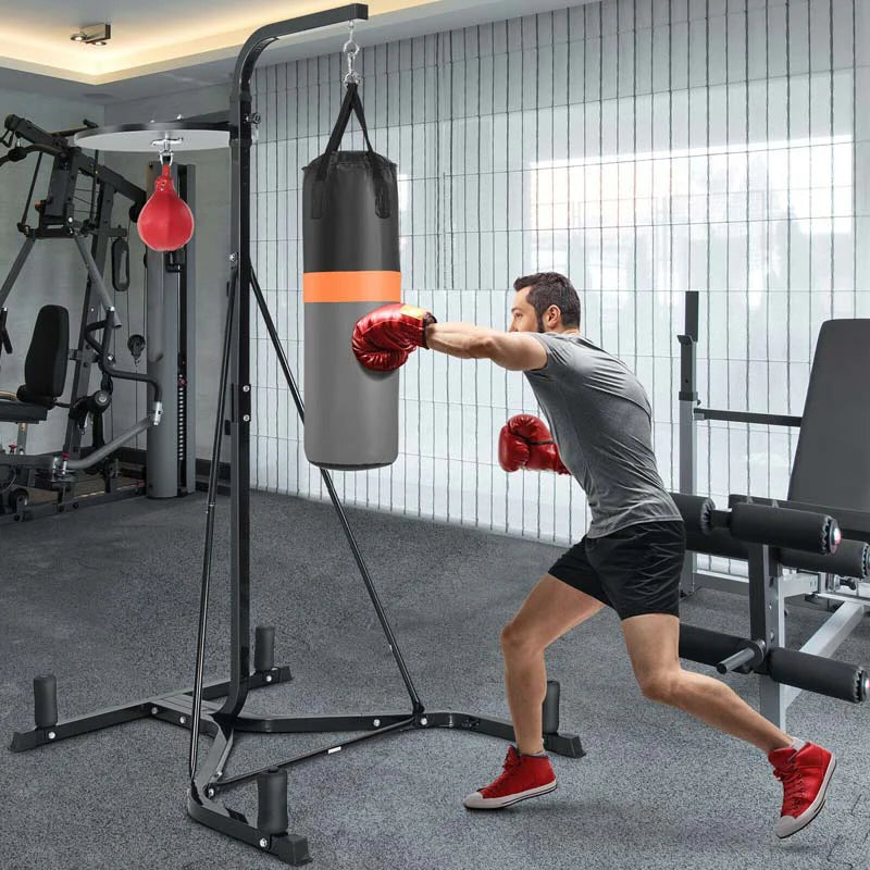 2 In 1 Height Adjustable Boxing Stand With Filled Punching Bag Amp Speed Ball Heavy Duty Free Standing Boxing Station For Home Gym