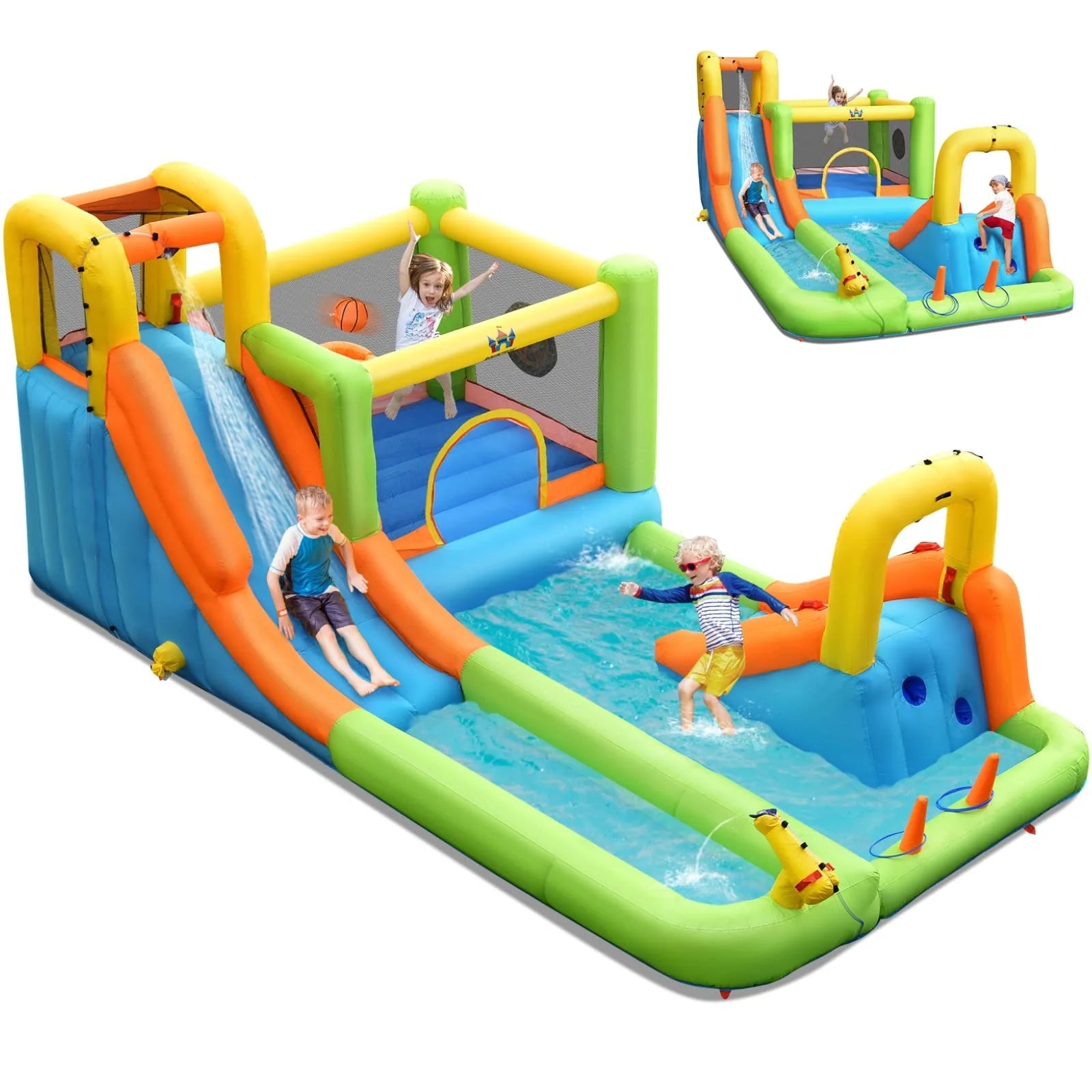 8 In 1 Giant Water Park Bounce House Inflatable Water Slide With Trampoline Climbing Wall Splash Pool Water Amp Sprinker