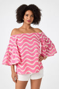 Garnish Off-Shoulder Top - Pinku