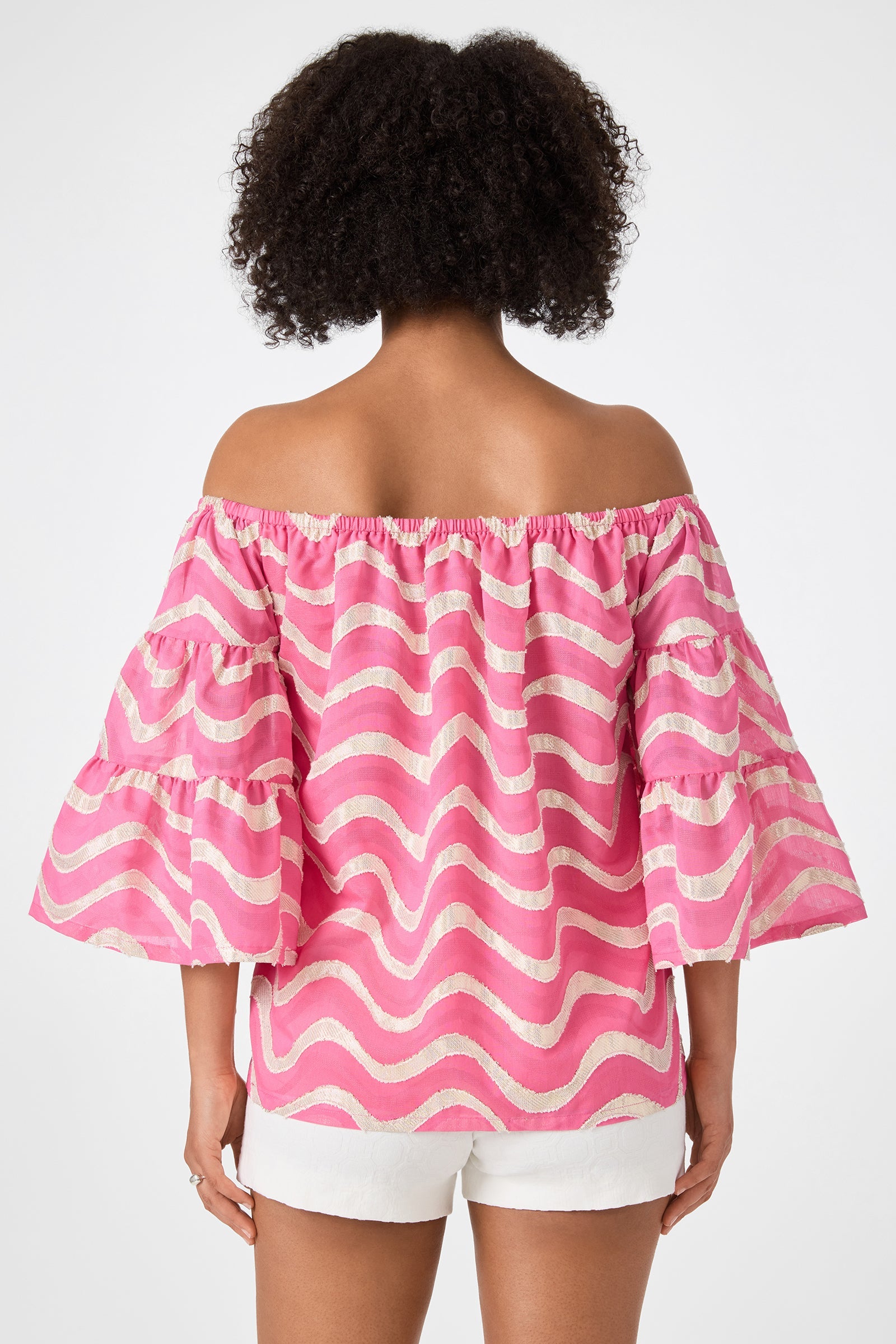 Garnish Off-Shoulder Top - Pinku