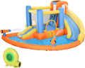 Kids Inflatable Water Slide 5 in 1 Bounce House Water Park Jumping Castle with Water Pool, Slide, Climbing Walls, &amp; 2 Water Cannons, 450W Air Blower