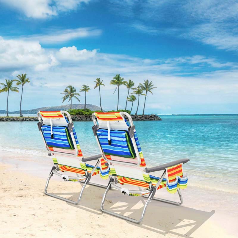 2 Pack Folding Beach Chair Backpack Lawn Chairs Sling Camping Chair Patio Reclining Chairs With 5 Adjustable Position Head Pillow - Comfortable And Ergonomic Design