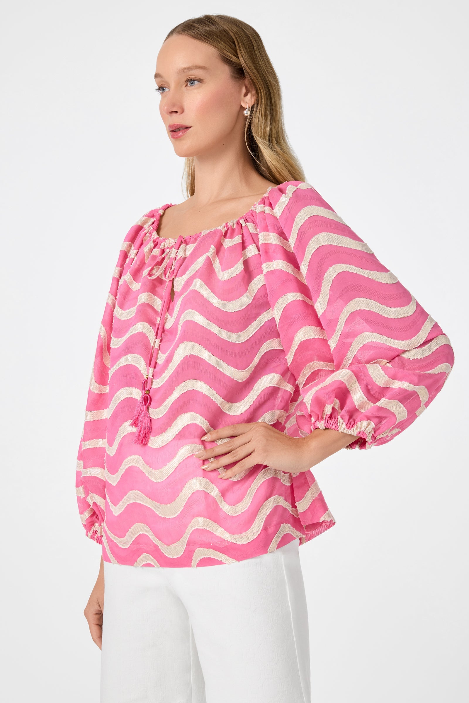 Sandia Blouson Top - Pinku